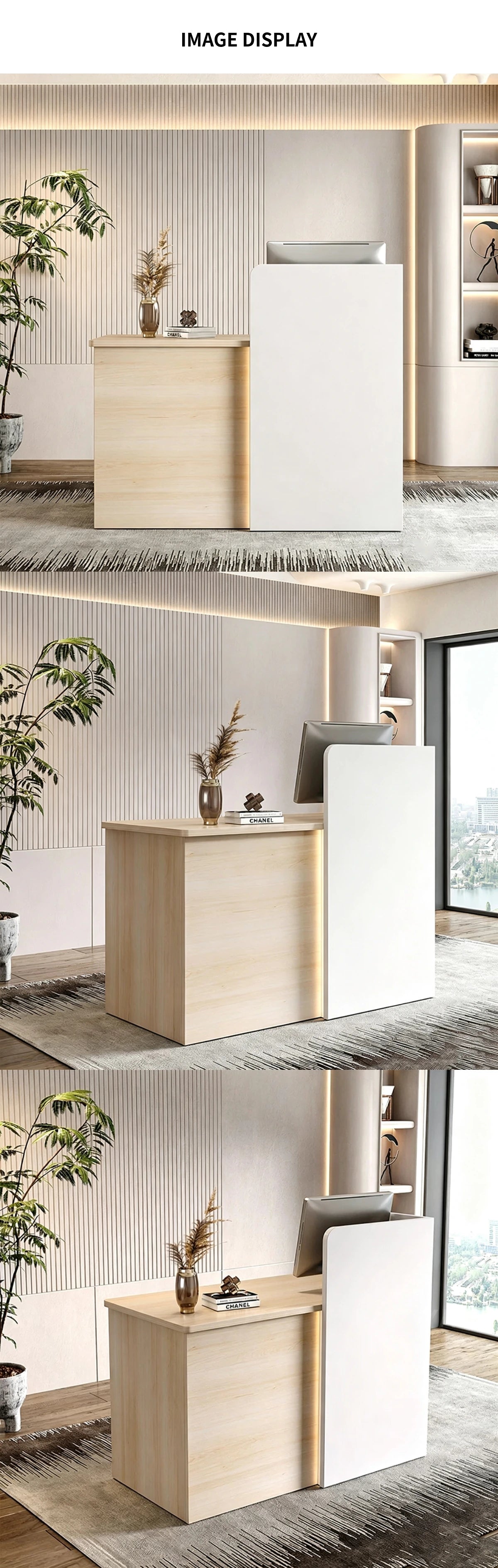 Salon Reception Desk 47 in Wide with Cable Management, Lockable & Solid Wood for Salon — Detail image 8
