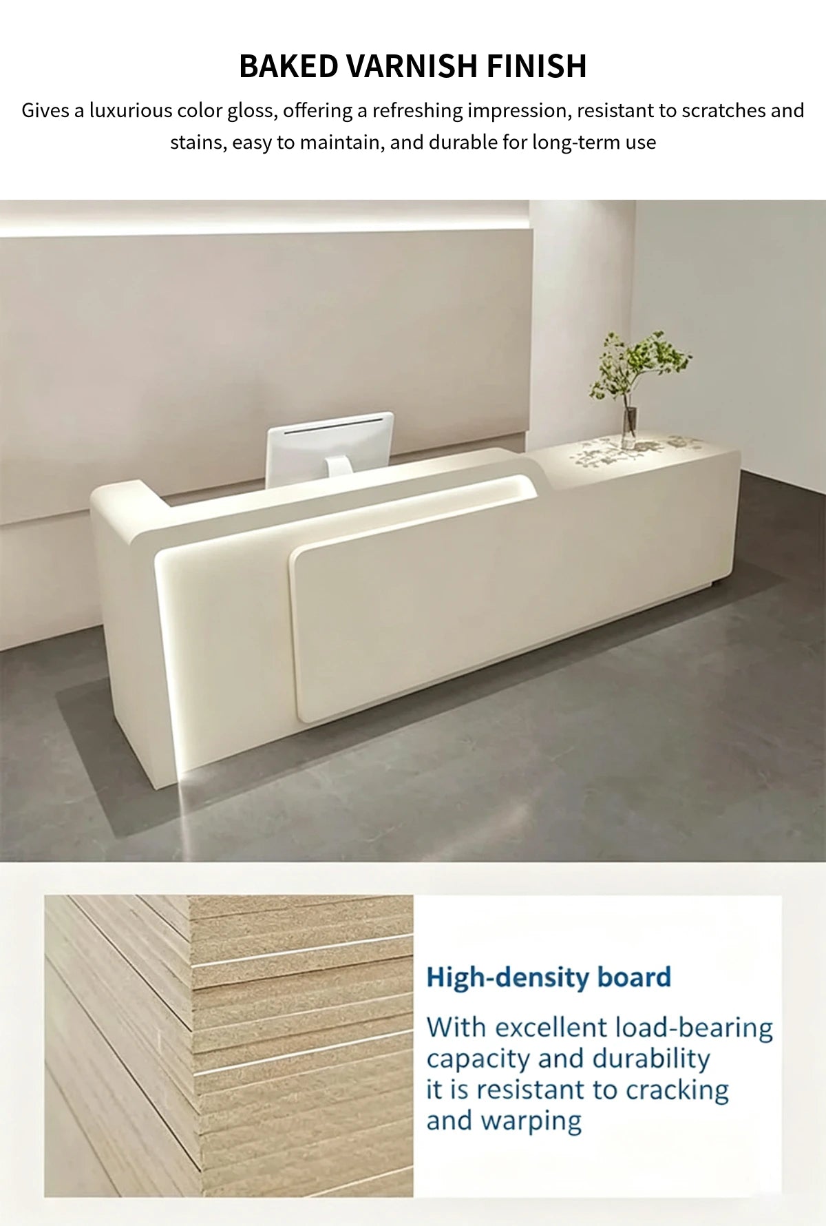 Curved Reception Desk 47-165 in Wide with LED Lighting, Lockable & File Drawers for Salon — Detail image 3