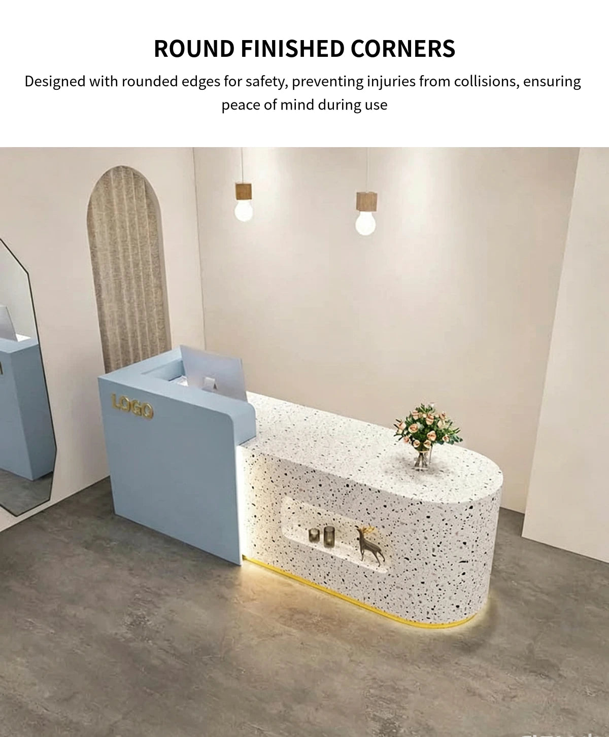 Round Reception Desk 31-79 in Wide with Dual-Tone, Keyboard Tray & File Drawers for Retail — Detail image 3