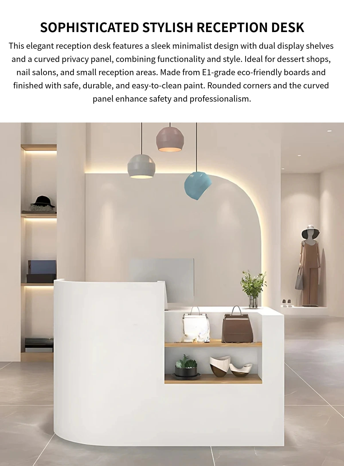 Curved Reception Desk with Privacy Panel for Salon — Detail image 1