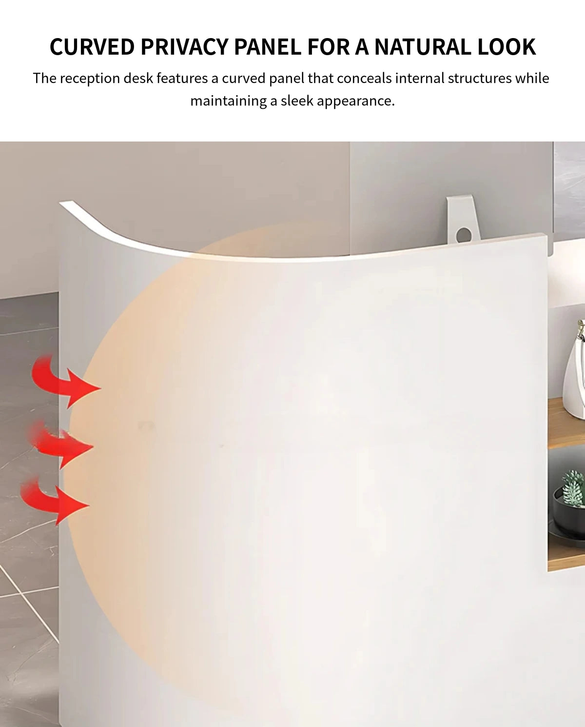 Curved Reception Desk with Privacy Panel for Salon — Detail image 7