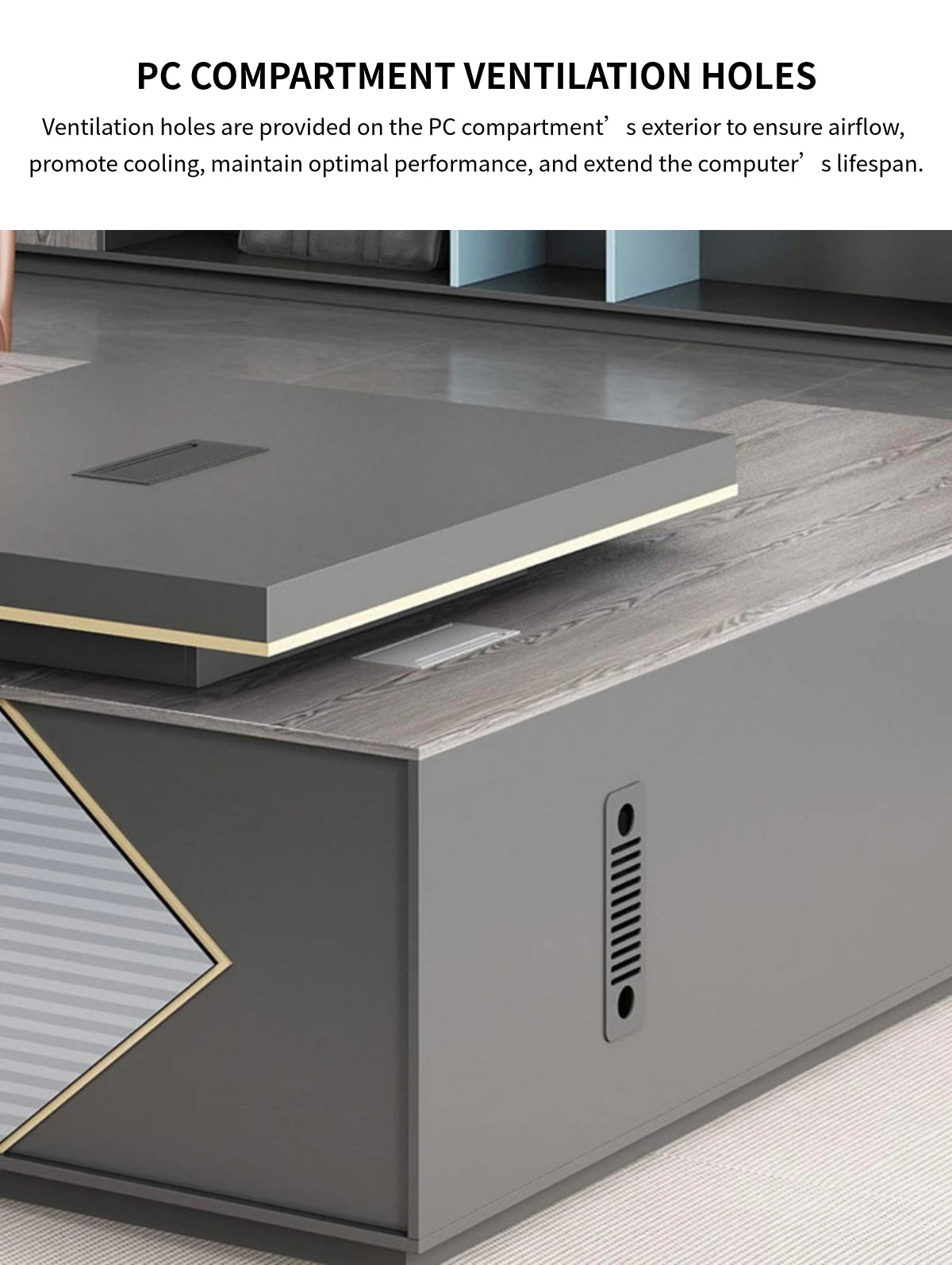 Modern Executive Desk with Cable Management, Side Storage & Lumbar Support for Home Office — Detail image 7