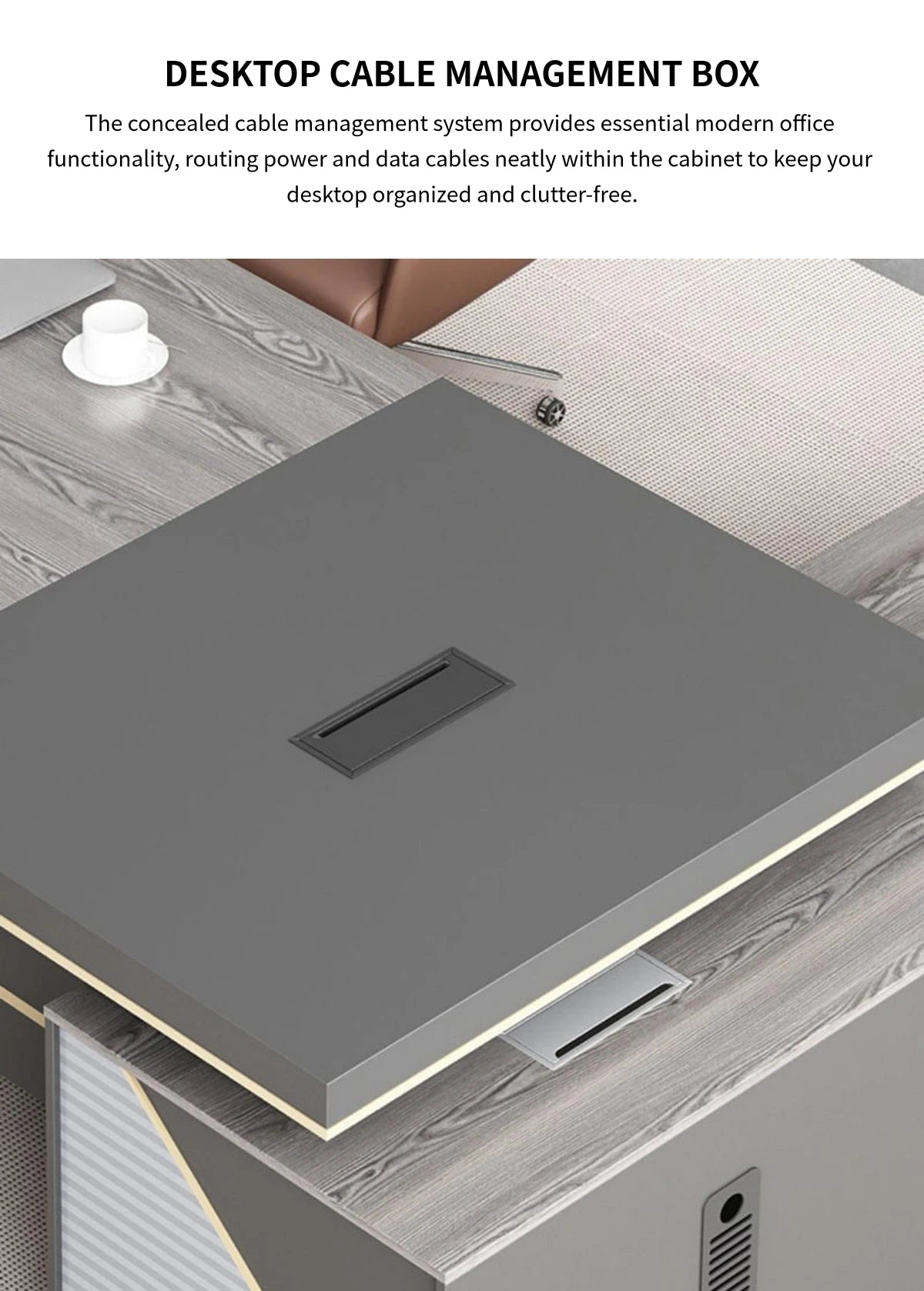 Modern Executive Desk with Cable Management, Side Storage & Lumbar Support for Home Office — Detail image 9