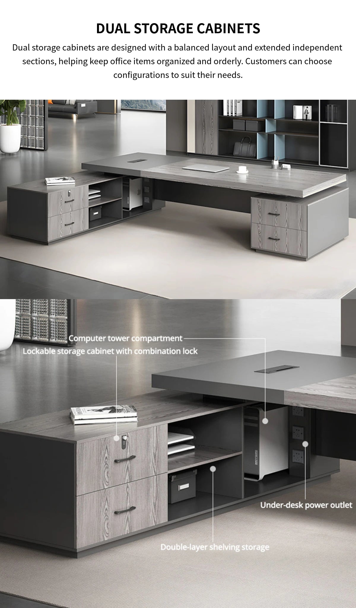 Modern Executive Desk with Cable Management, Side Storage & Lumbar Support for Home Office — Detail image 11