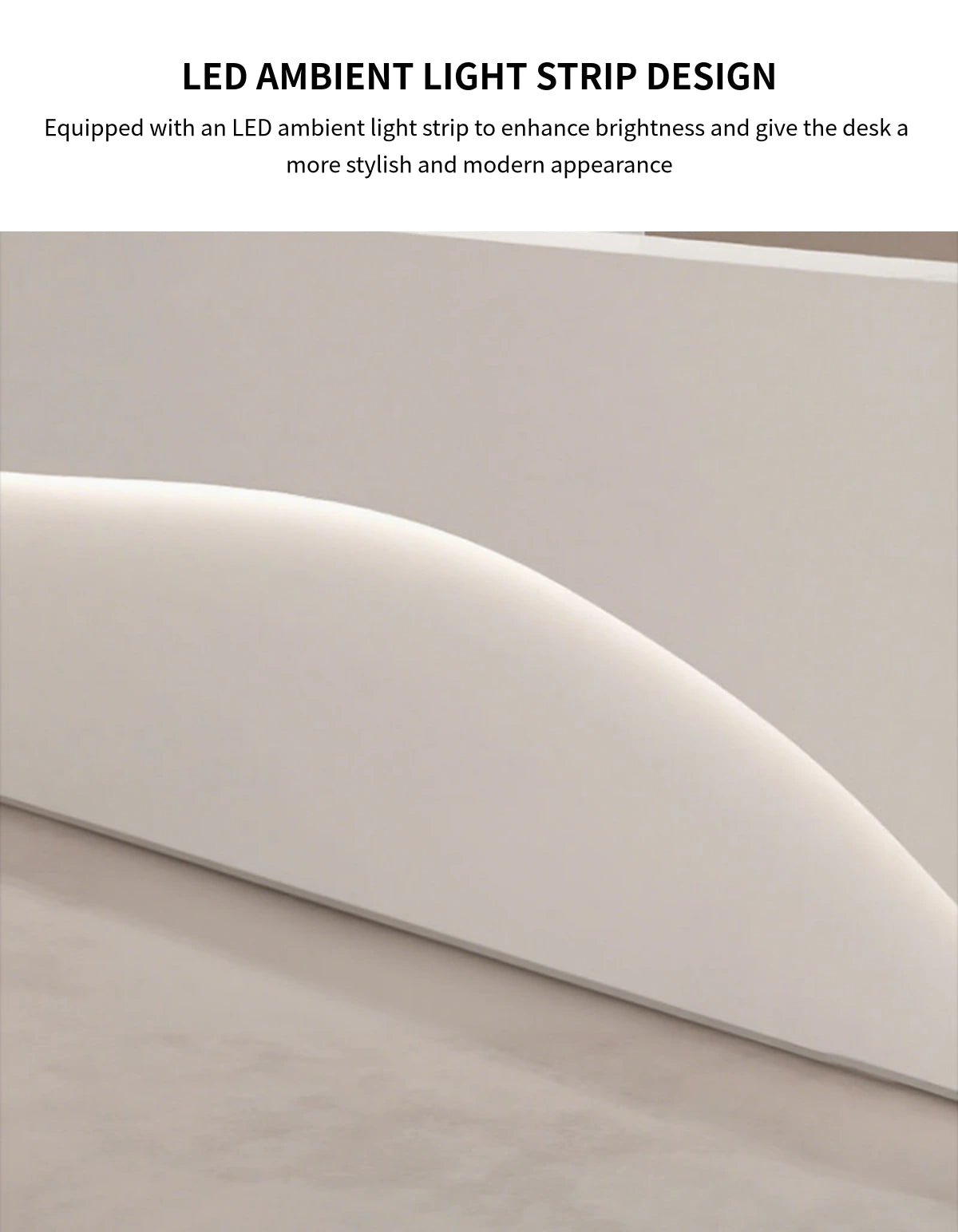 Curved Reception Desk 79-142 in Wide with File Drawers, LED Lighting & Transaction Counter — Detail image 5