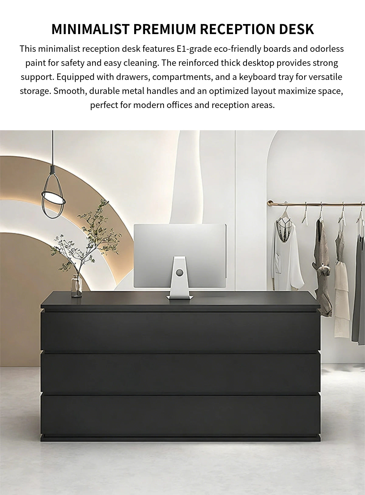 Modern Reception Desk with Keyboard Tray & File Drawers for Office Lobby — Detail image 1