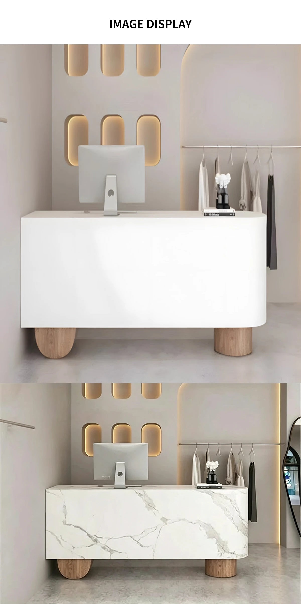 Round Reception Desk 39-118 in Wide with File Drawers, Maple & Lumbar Support for Salon — Detail image 6