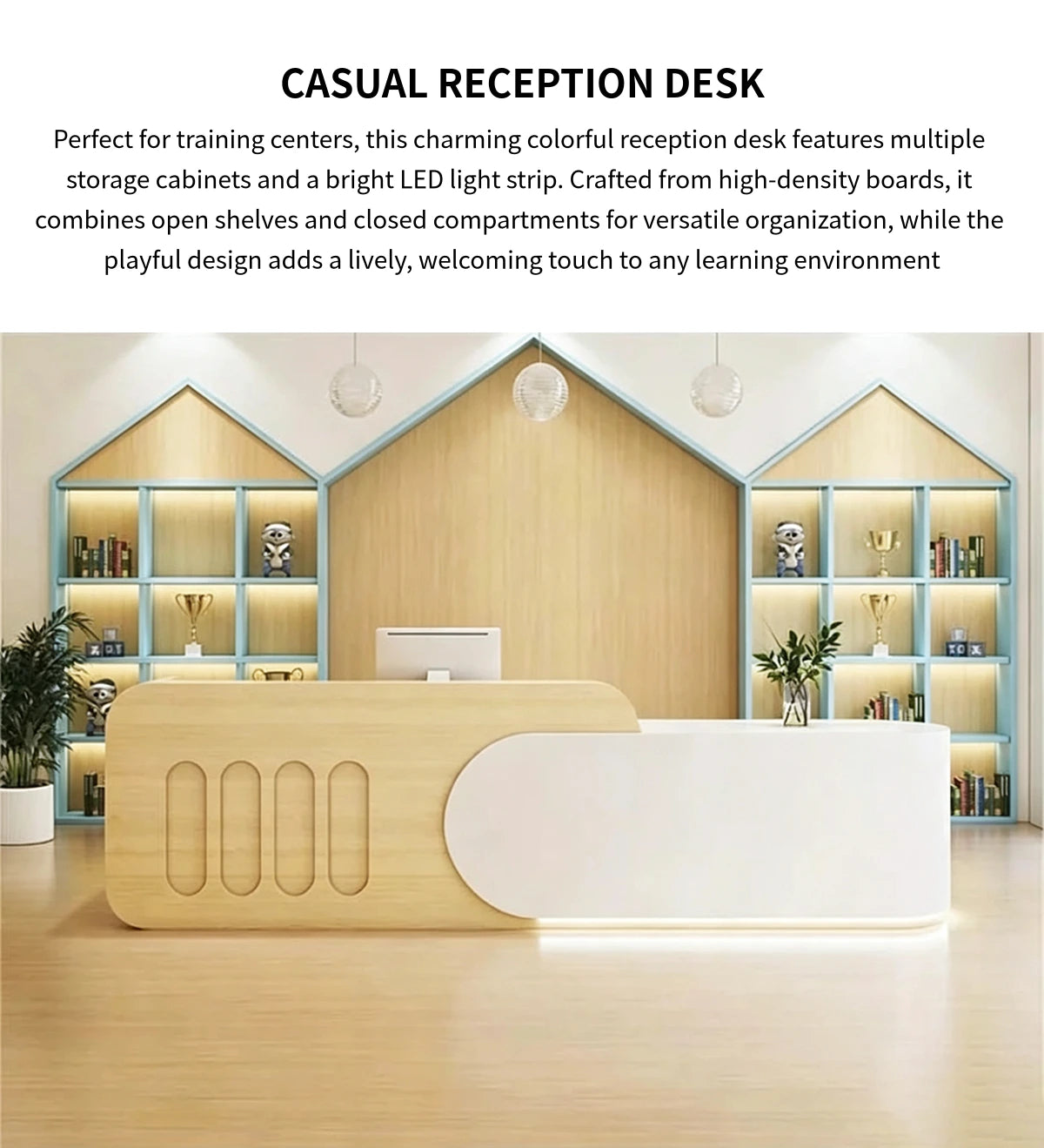 Modern Reception Desk with Dual-Tone, LED Lighting & Lumbar Support for Office Lobby — Detail image 1