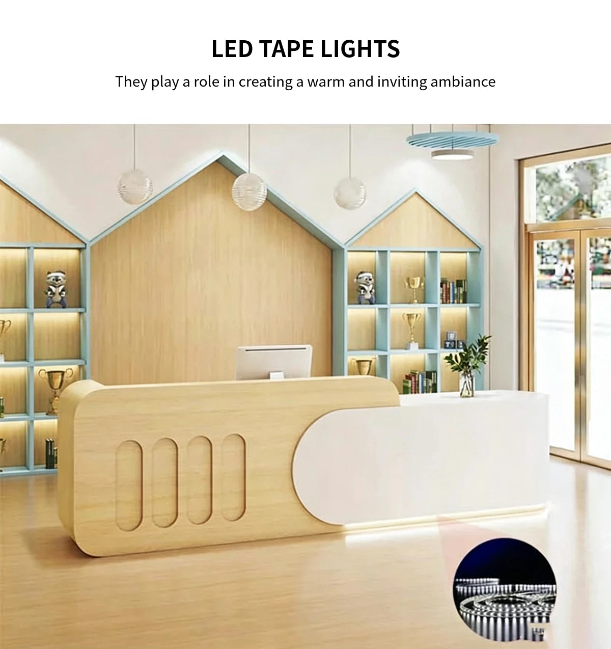 Modern Reception Desk with Dual-Tone, LED Lighting & Lumbar Support for Office Lobby — Detail image 3