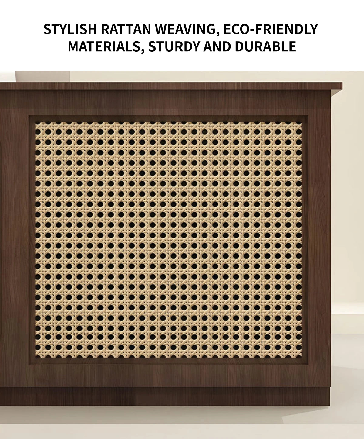 Modern Reception Desk with Rattan, File Drawers & Lockable for Office Lobby — Detail image 3