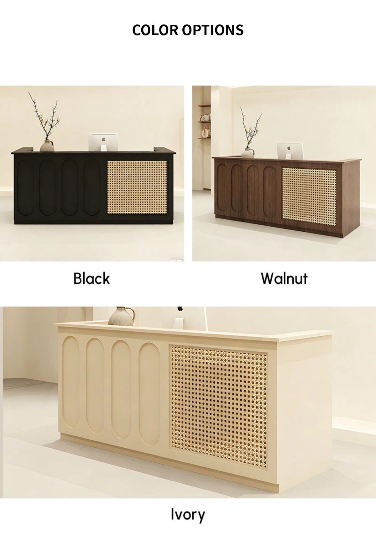 Modern Reception Desk with Rattan, File Drawers & Lockable for Office Lobby — Detail image 7