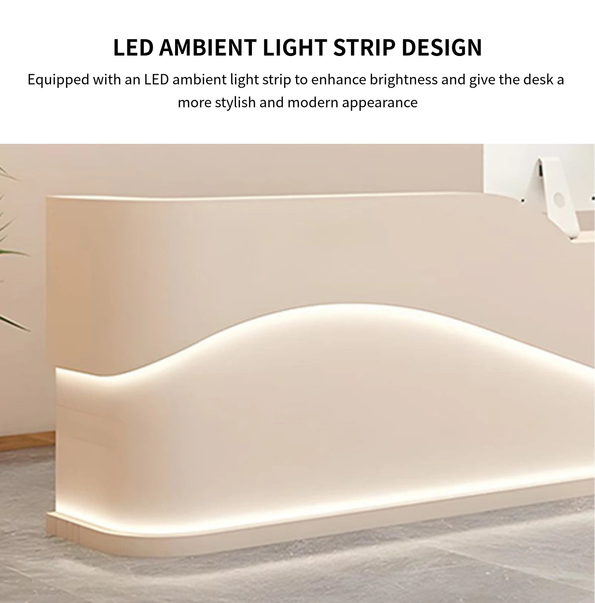 Curved Reception Desk 47-94 in Wide with Keyboard Tray, File Drawers & LED Lighting — Detail image 5