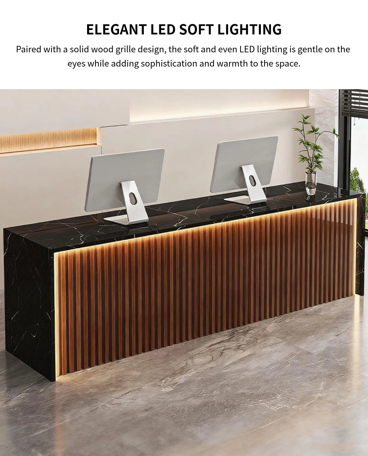 Modern Reception Desk with Keyboard Tray, Lockable & LED Lighting for Office Lobby — Detail image 6