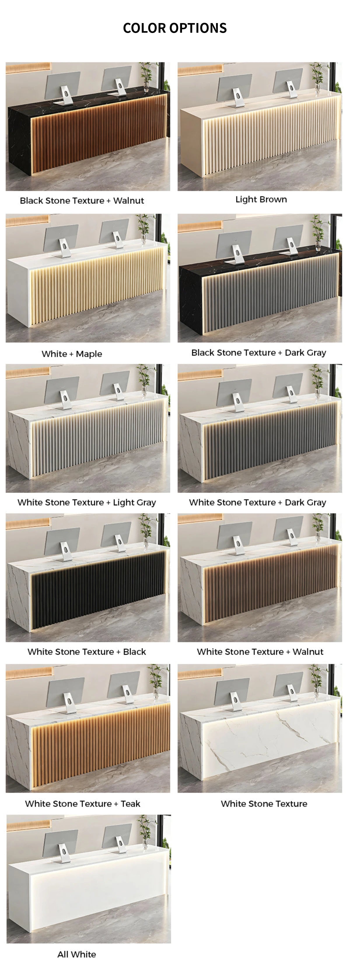 Modern Reception Desk with Keyboard Tray, Lockable & LED Lighting for Office Lobby — Detail image 11