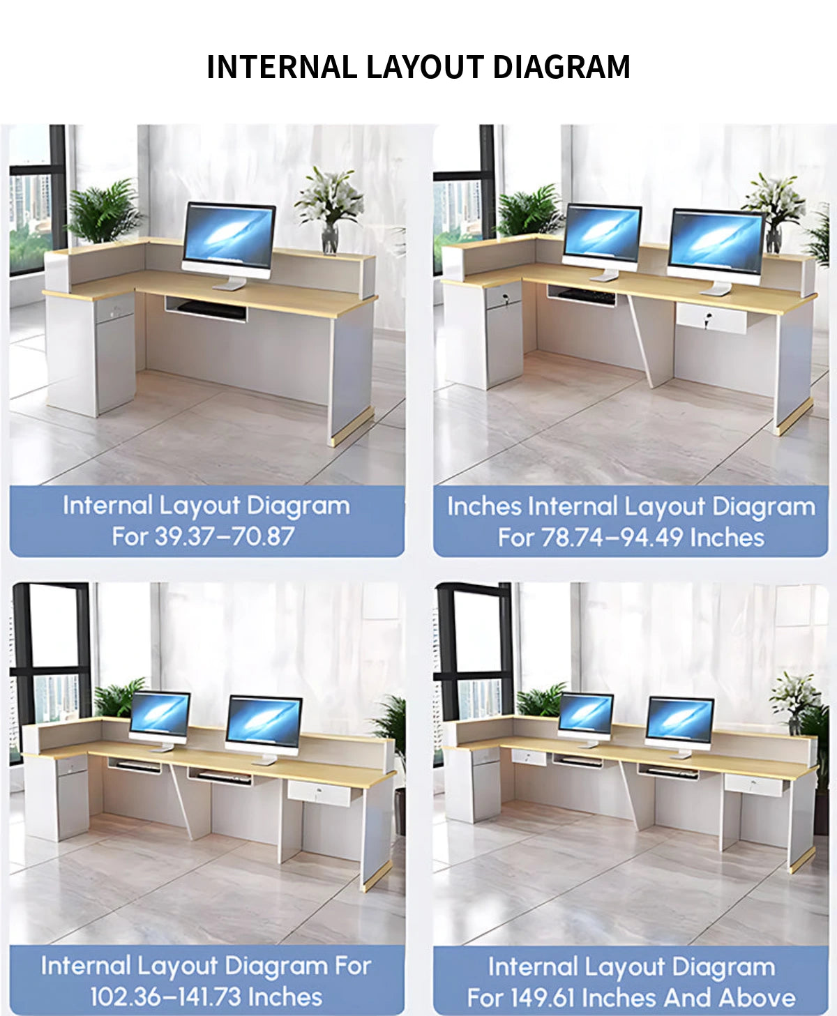 Curved Reception Desk 71-134 in Wide with Keyboard Tray, Lockable & LED Lighting for Salon — Detail image 11