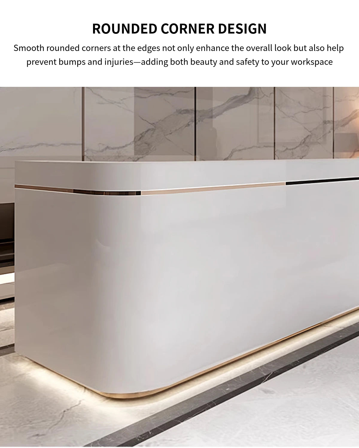 Curved Reception Desk with LED Lighting, File Drawers & Lumbar Support for Hotel Lobby — Detail image 6