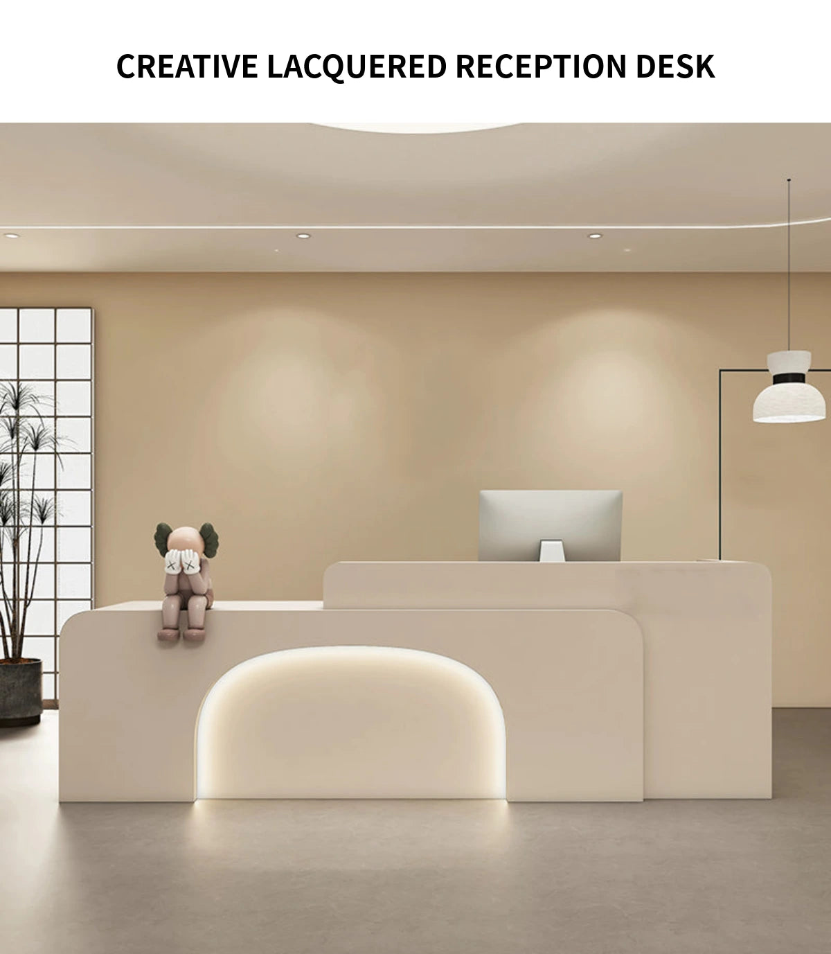 Curved Reception Desk 47-150 in Wide with LED Lighting, Keyboard Tray & File Drawers — Detail image 2