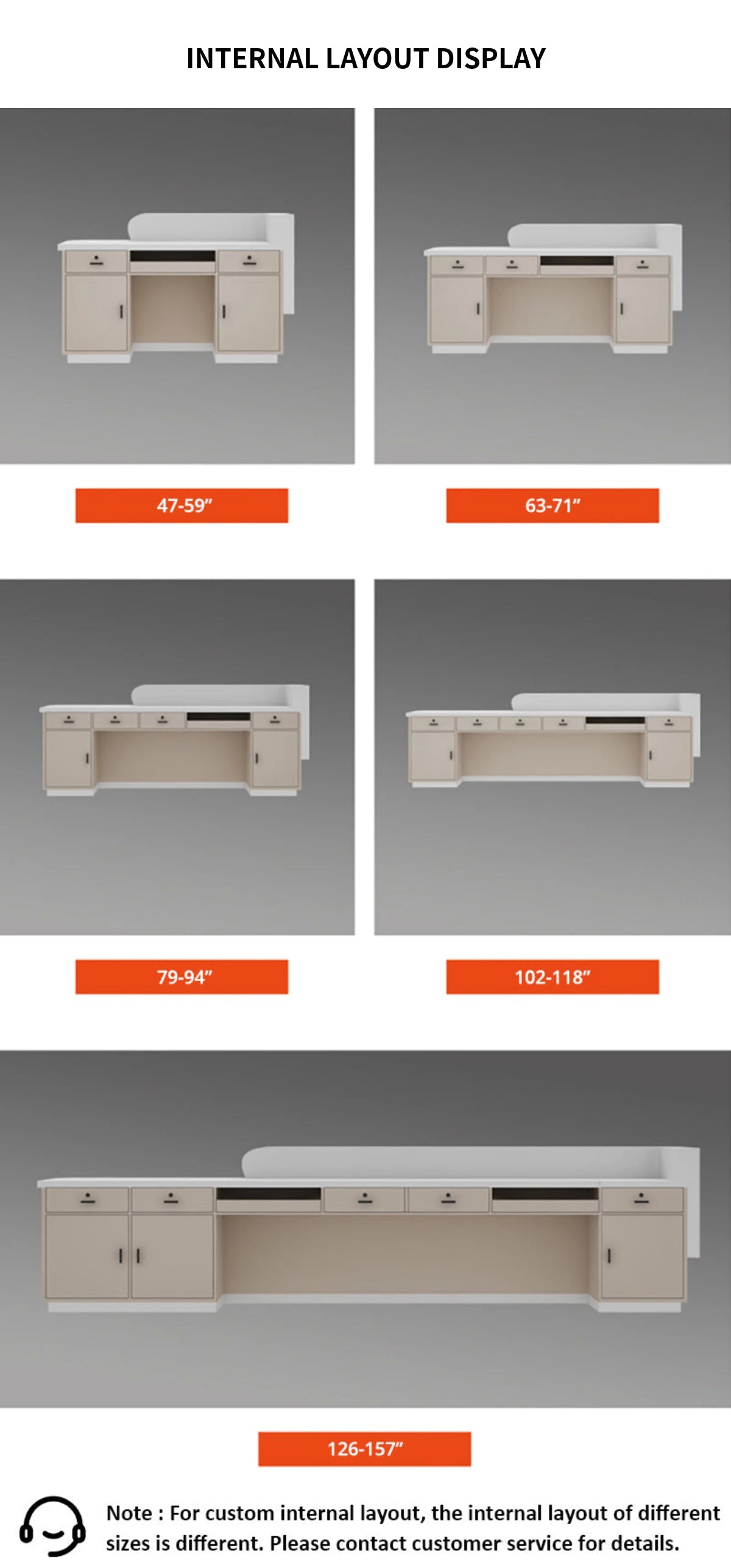 Curved Reception Desk 47-150 in Wide with LED Lighting, Keyboard Tray & File Drawers — Detail image 8