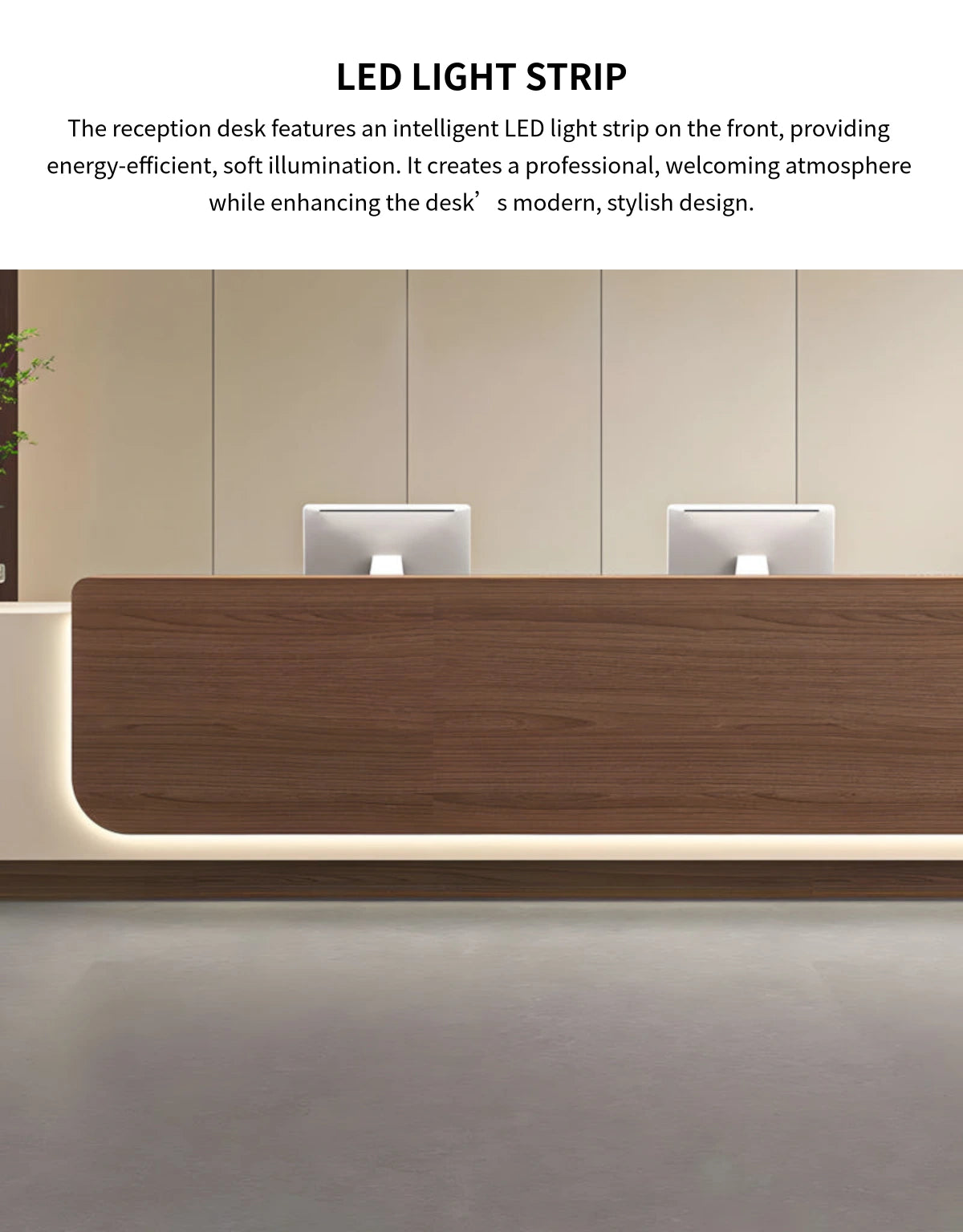 Retail Reception Desk 63-157 in Wide with File Drawers, LED Lighting & Transaction Counter — Detail image 3