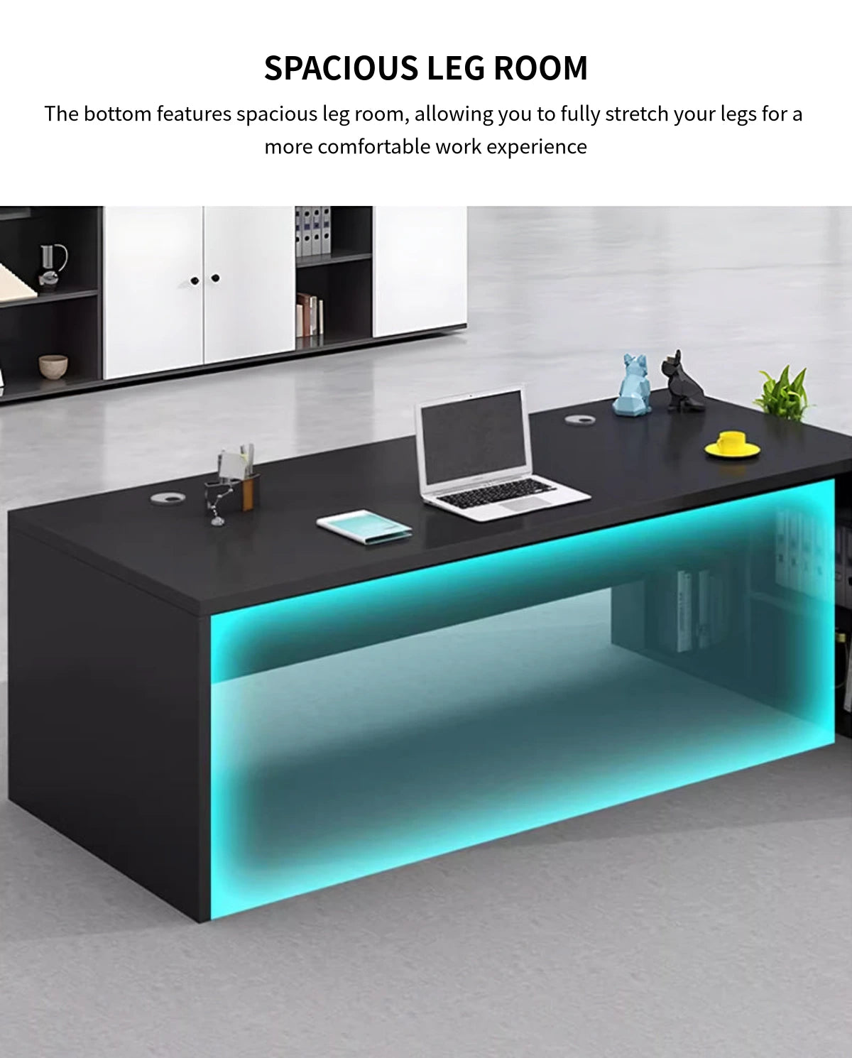 Modern Executive Desk with Cable Management, Side Storage & Privacy Panel for Home Office — Detail image 7