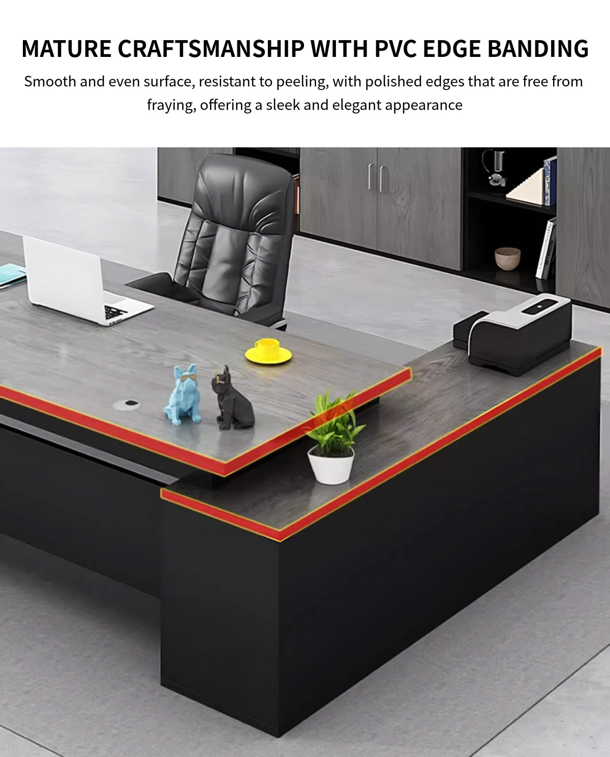Modern Executive Desk with Cable Management, Side Storage & Privacy Panel for Home Office — Detail image 8