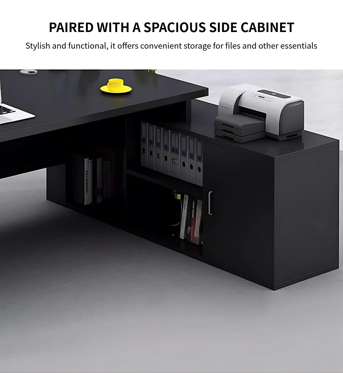 Modern Executive Desk with Cable Management, Side Storage & Privacy Panel for Home Office — Detail image 9