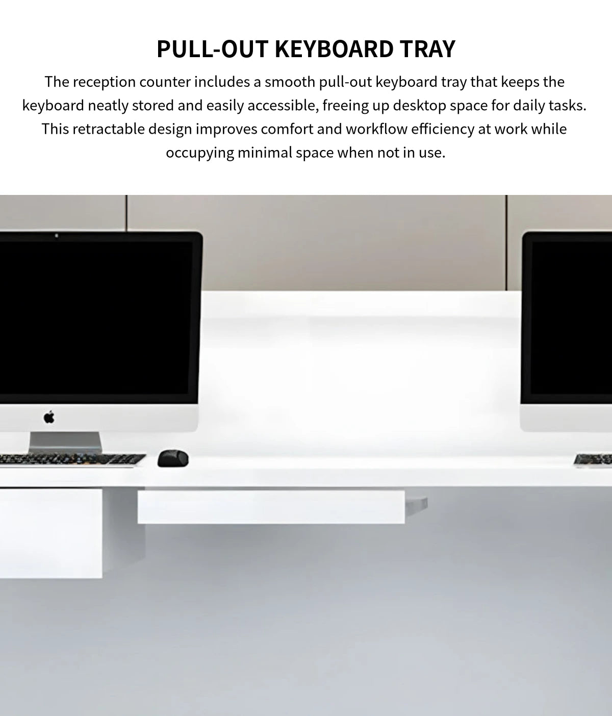 Curved Reception Desk 63-197 in Wide with Keyboard Tray, Lockable & File Drawers for Salon — Detail image 5