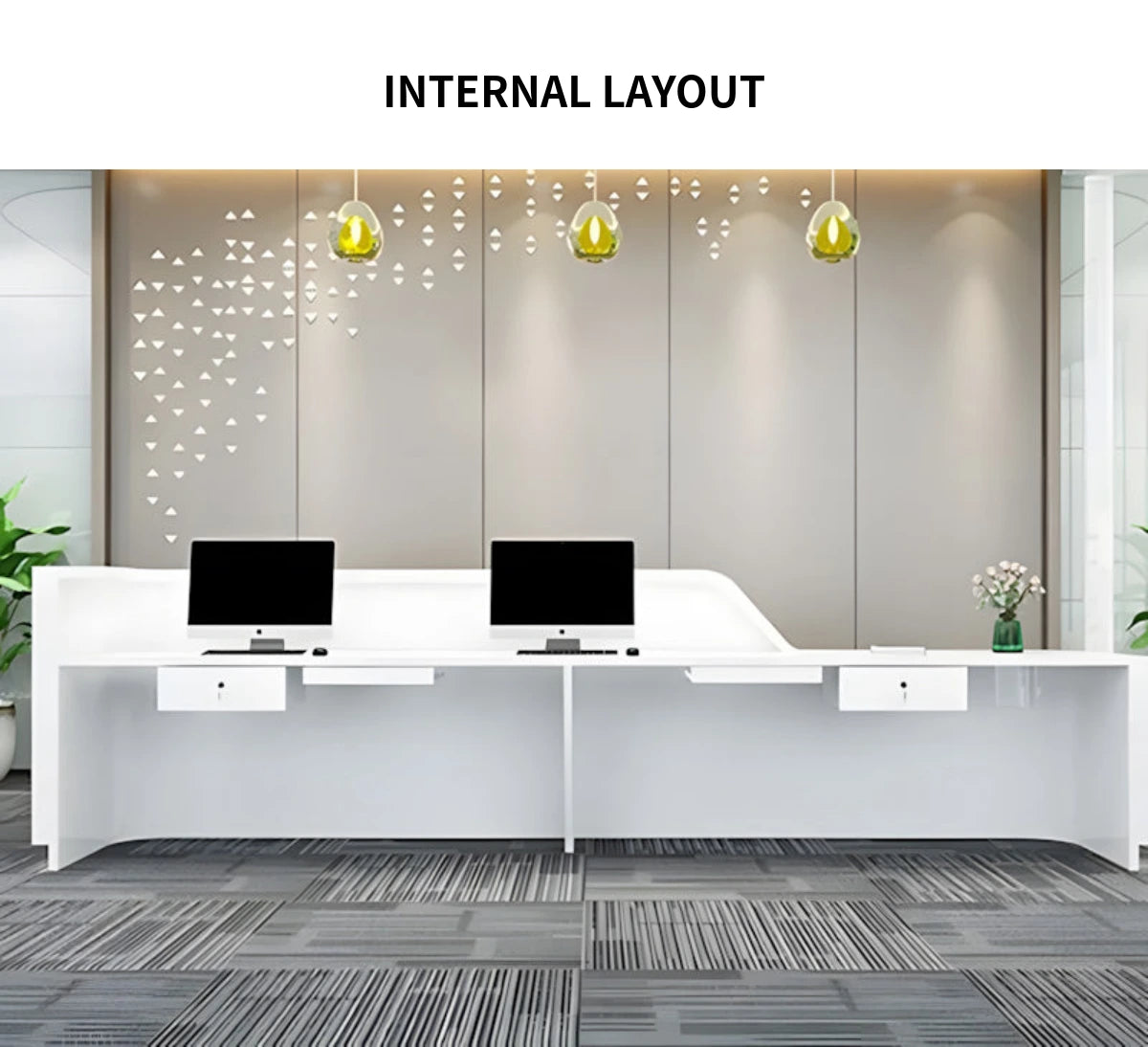 Curved Reception Desk 63-197 in Wide with Keyboard Tray, Lockable & File Drawers for Salon — Detail image 8