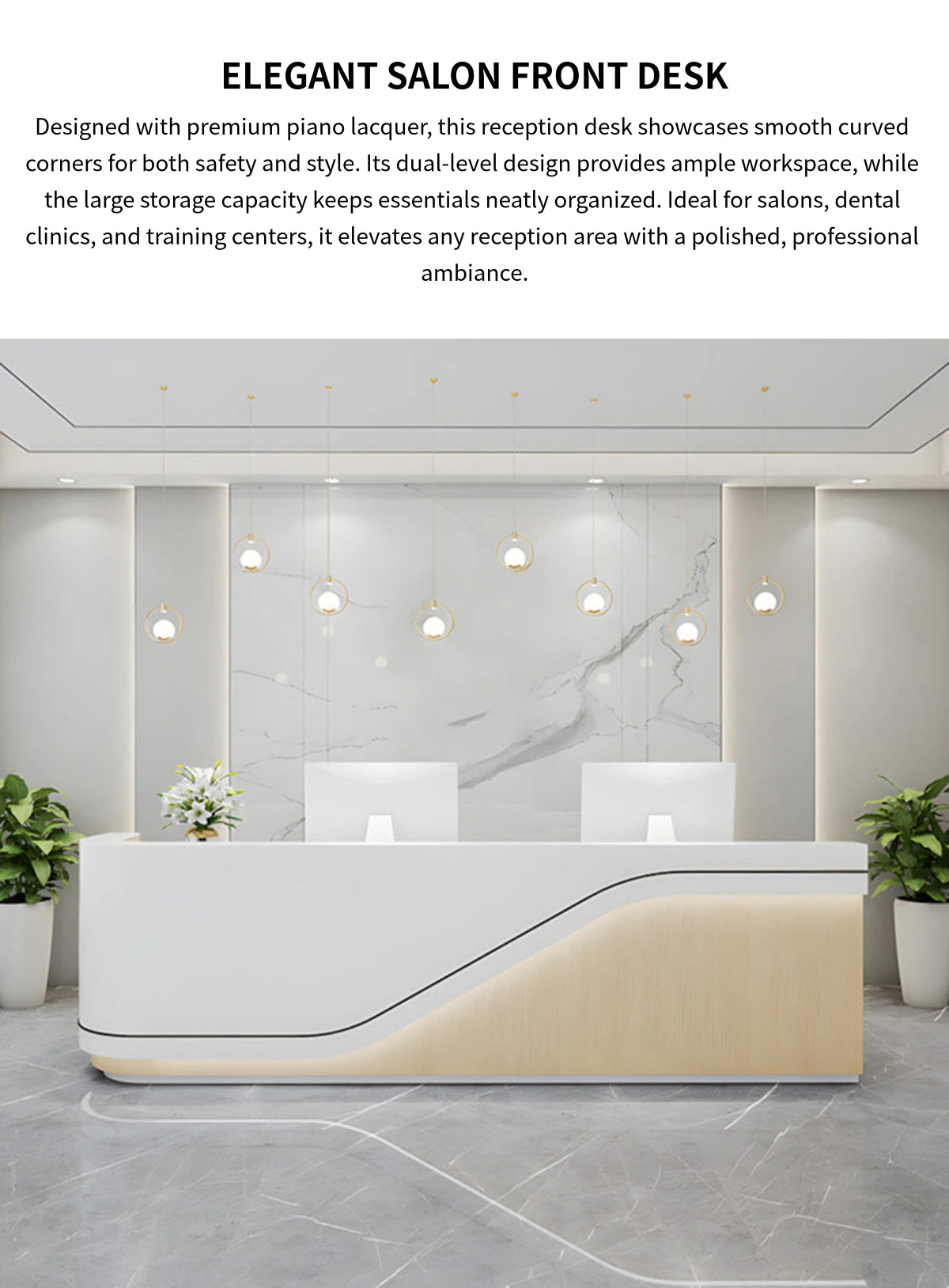L-Shaped Reception Desk 31-197 in Wide with Dual-Tone, Keyboard Tray & File Drawers — Detail image 1