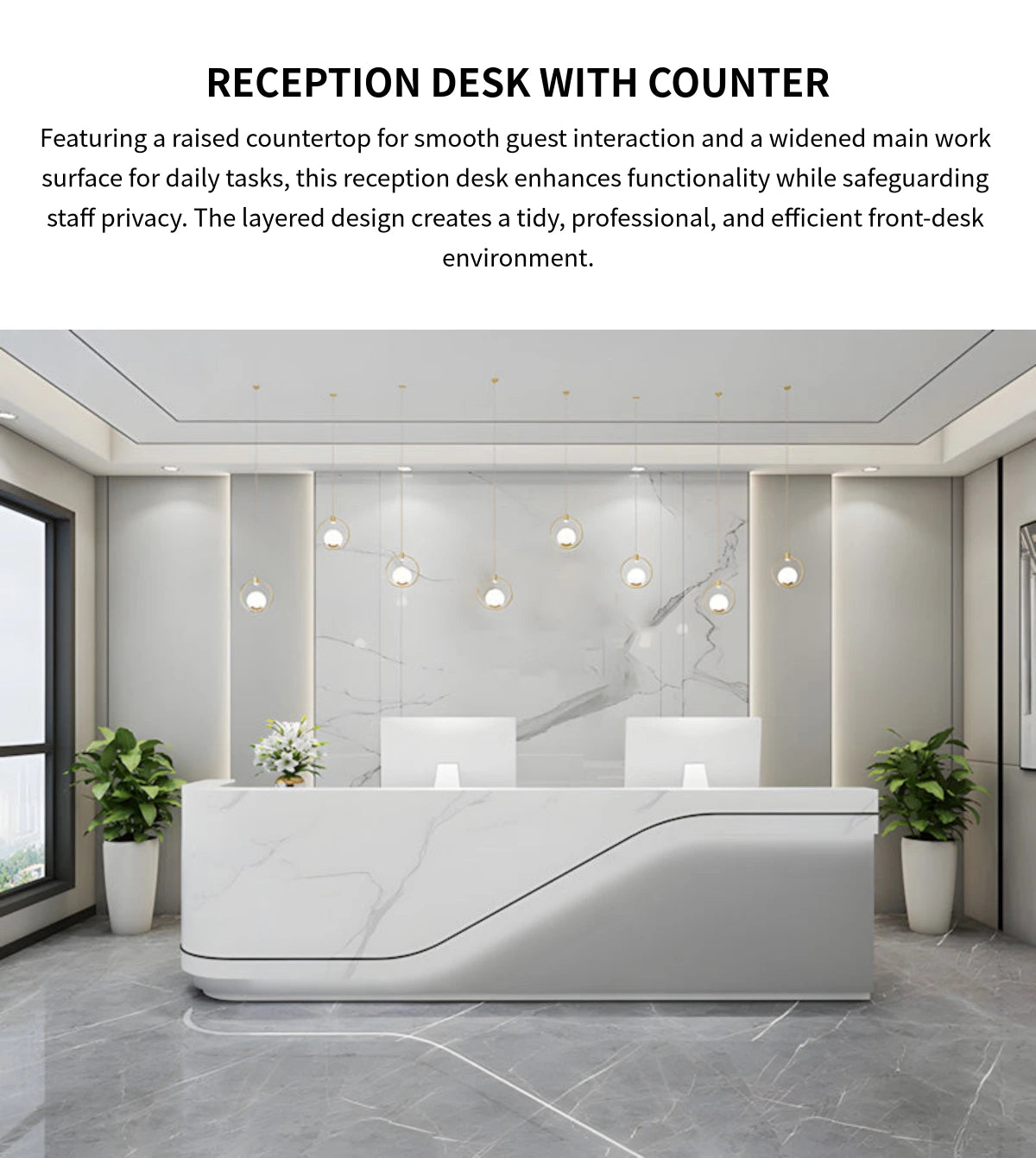 L-Shaped Reception Desk 31-197 in Wide with Dual-Tone, Keyboard Tray & File Drawers — Detail image 4