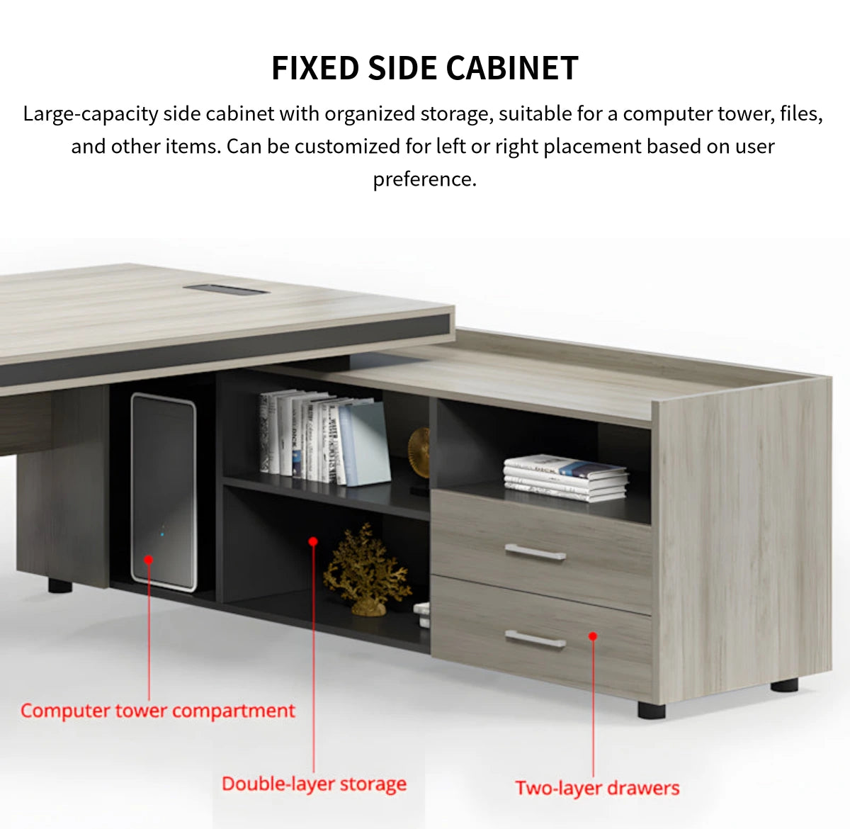 Modern Executive Desk 55-94 in Wide with Side Storage & Lumbar Support for Home Office — Detail image 6