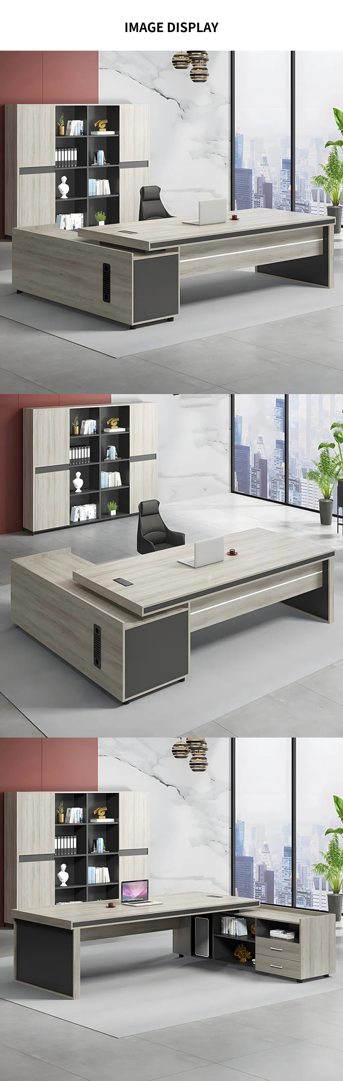 Modern Executive Desk 55-94 in Wide with Side Storage & Lumbar Support for Home Office — Detail image 7