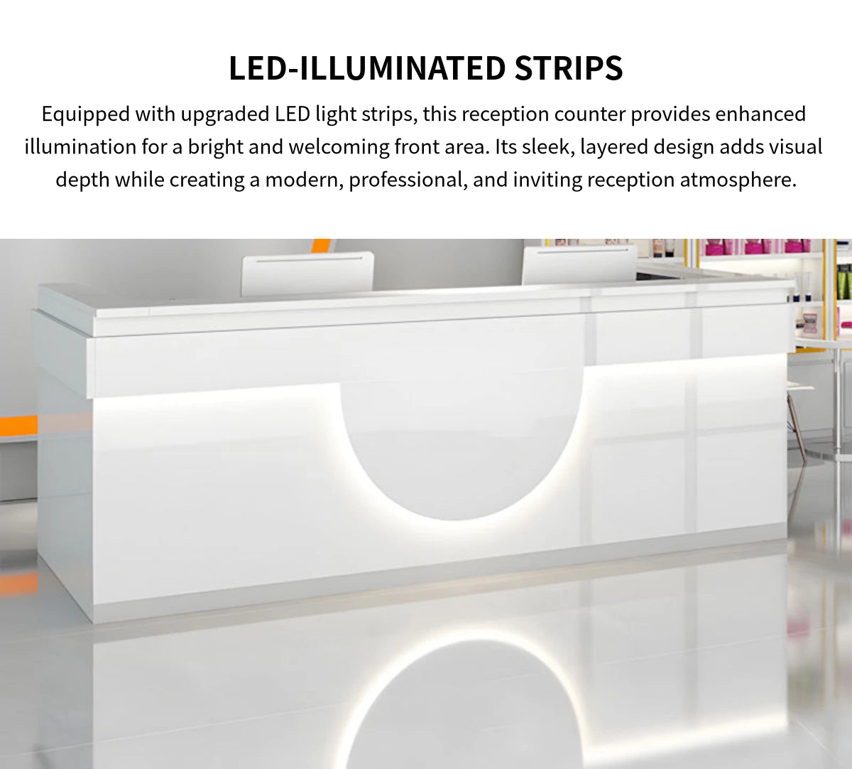Curved Reception Desk 39-181 in Wide with Dual-Tone, Lockable & File Drawers for Retail — Detail image 4