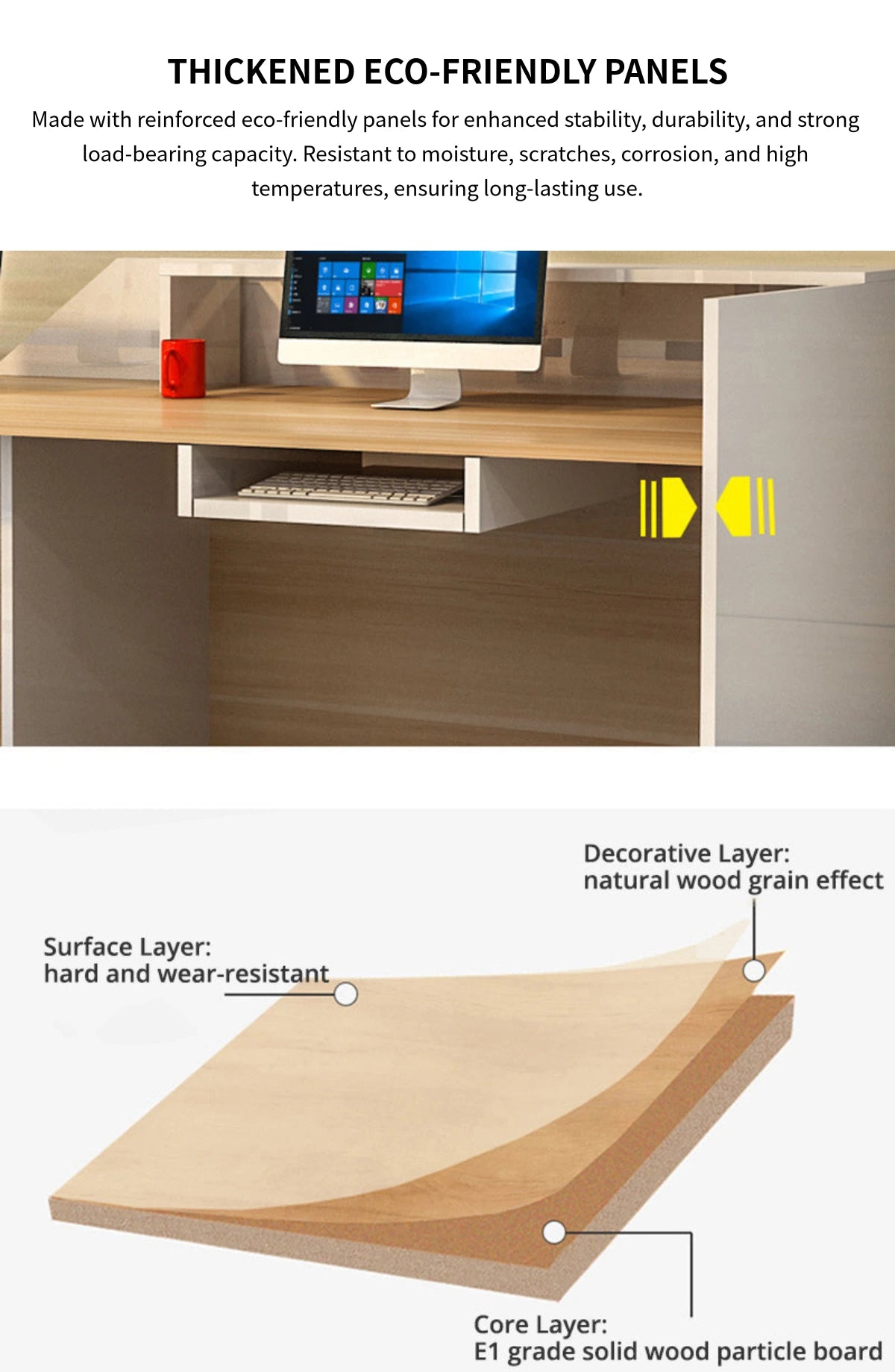 Curved Reception Desk 79-126 in Wide with LED Lighting, Lockable & Keyboard Tray — Detail image 5