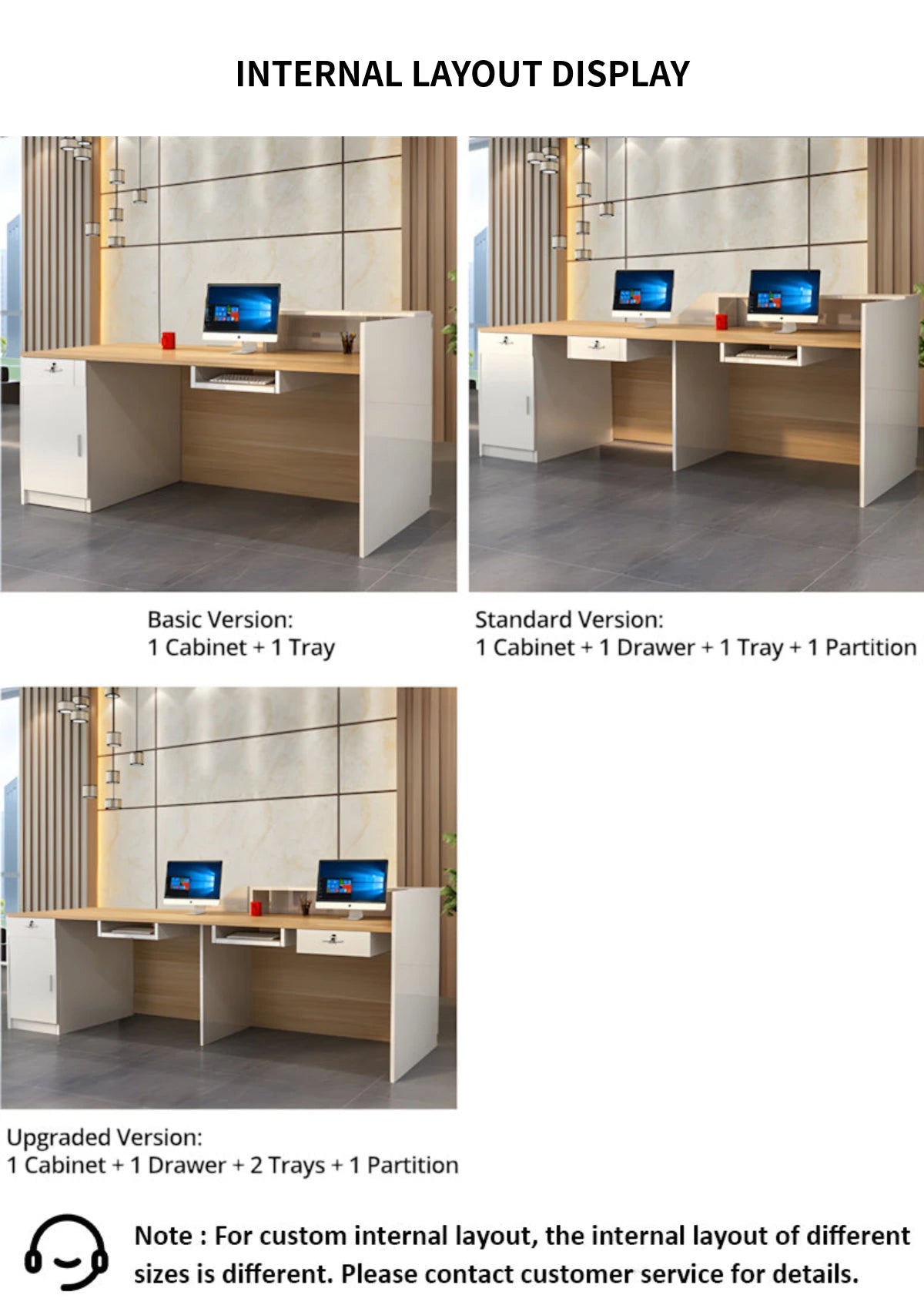 Curved Reception Desk 79-126 in Wide with LED Lighting, Lockable & Keyboard Tray — Detail image 11