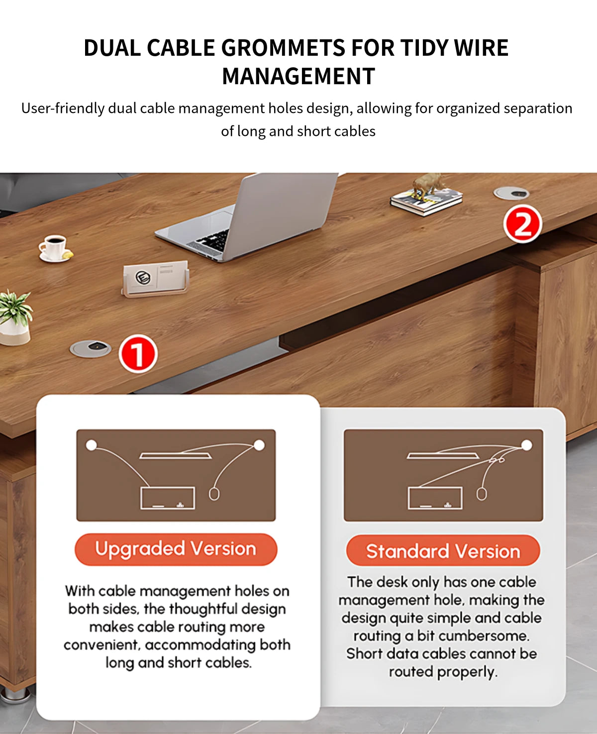Modern Executive Desk with File Drawers, Privacy Panel & Cable Management for Home Office — Detail image 3