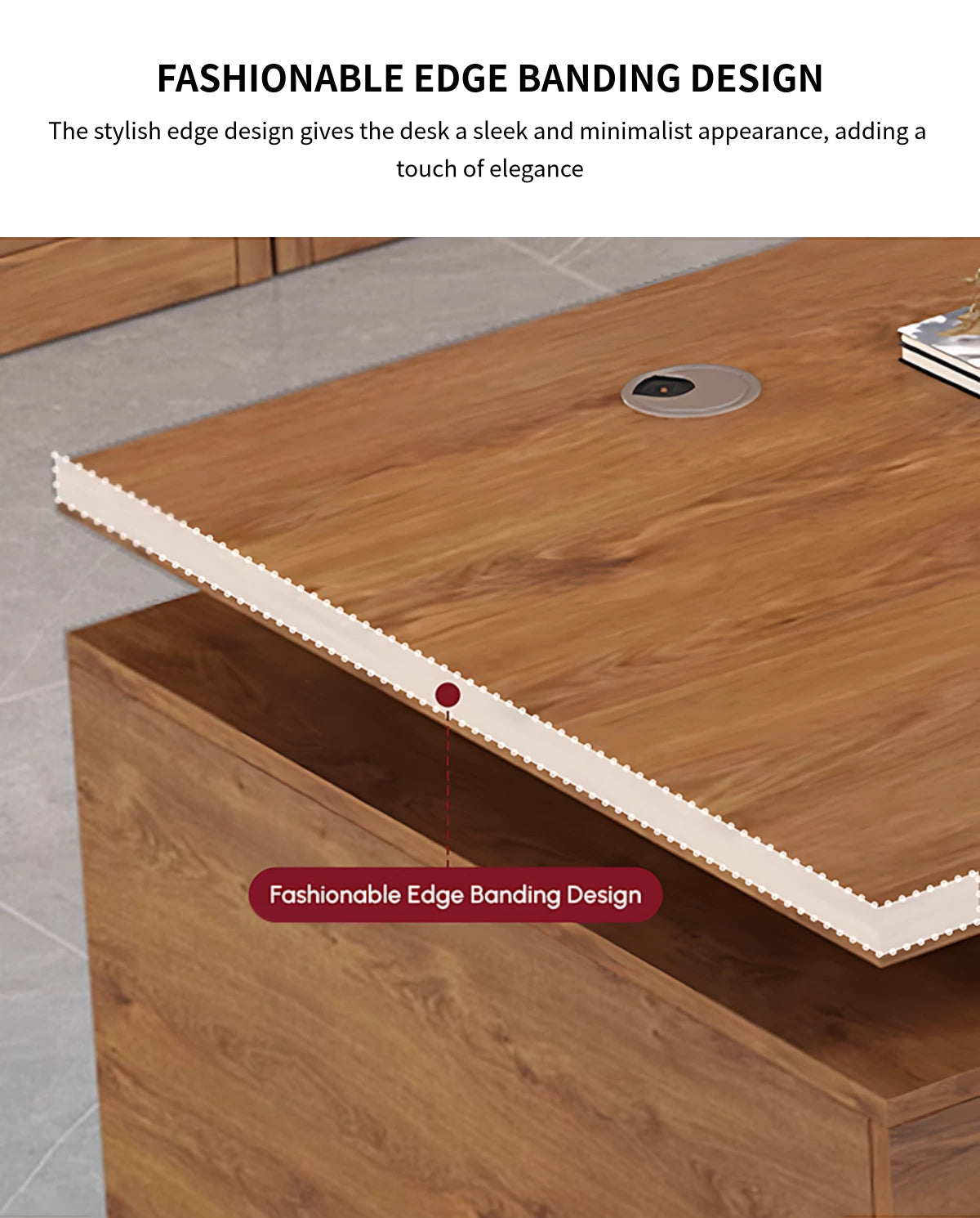 Modern Executive Desk with File Drawers, Privacy Panel & Cable Management for Home Office — Detail image 4
