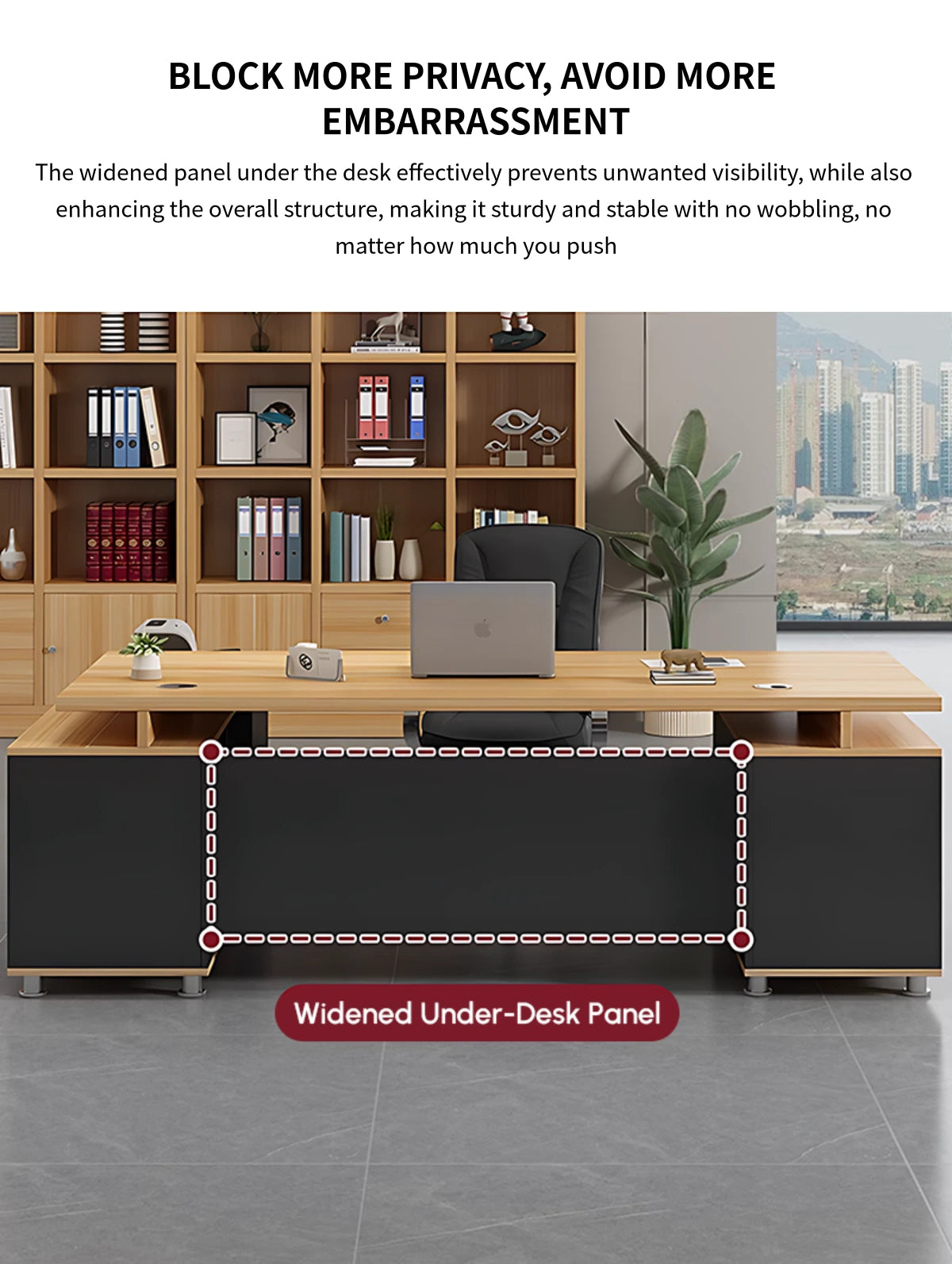 Modern Executive Desk with File Drawers, Privacy Panel & Cable Management for Home Office — Detail image 8