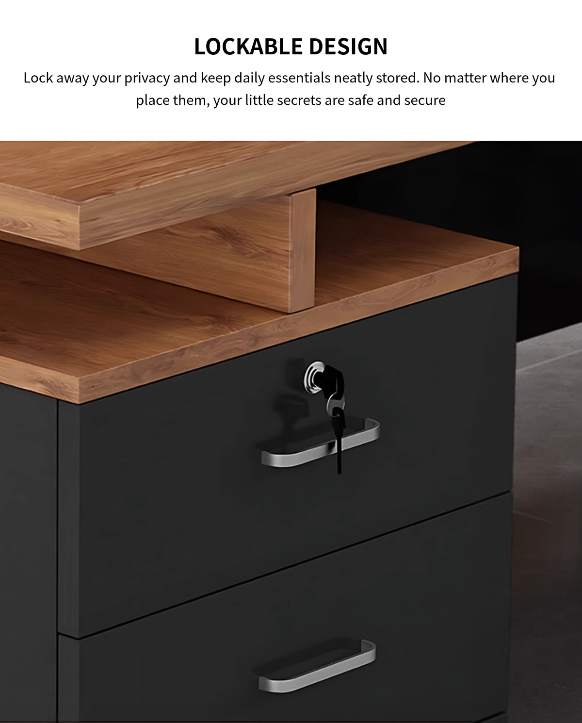 Modern Executive Desk with File Drawers, Privacy Panel & Cable Management for Home Office — Detail image 11