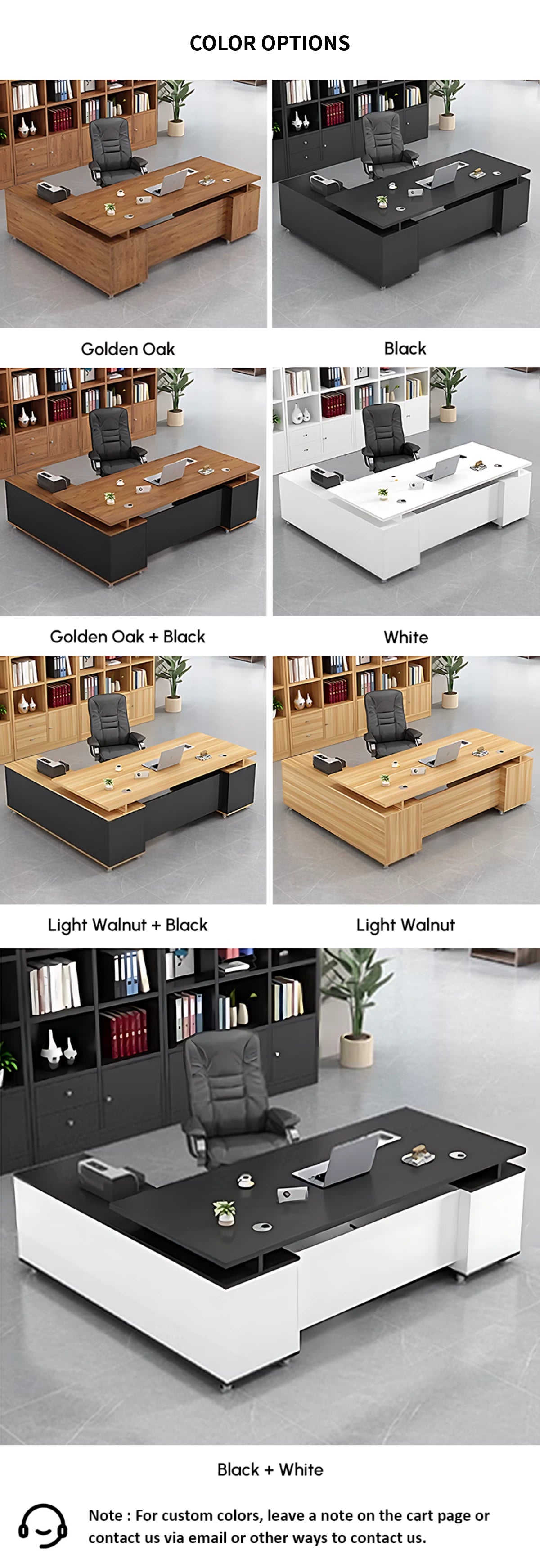 Modern Executive Desk with File Drawers, Privacy Panel & Cable Management for Home Office — Detail image 14