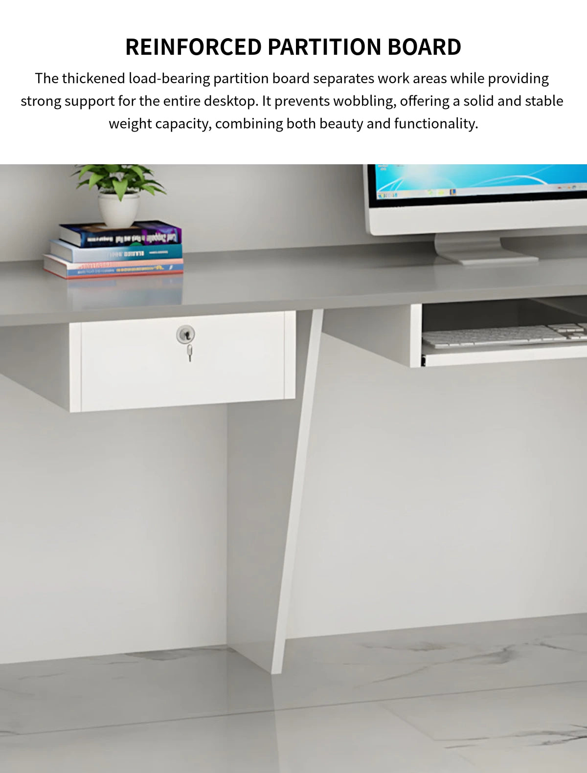 Salon Reception Desk 39-59 in Wide with Keyboard Tray, Lockable & File Drawers for Salon — Detail image 7