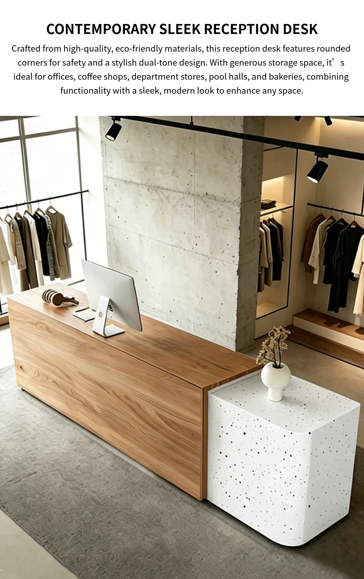 Modern Stylish Dual-tone Reception Desk with Ample Storage for Offices & Retail Spaces JDT-2357 — Detail image 1