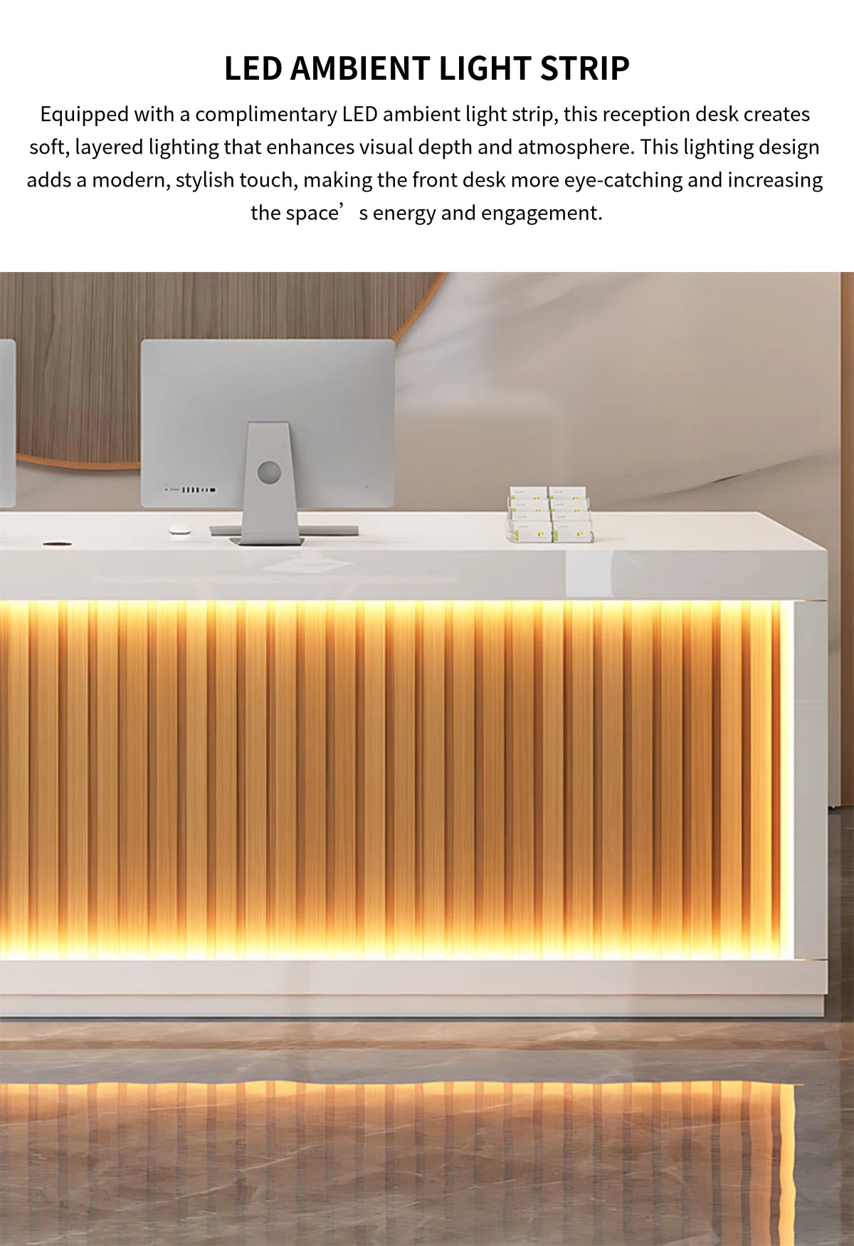 Salon Reception Desk 47-157 in Wide with LED Lighting & Lockable for Salon — Detail image 3