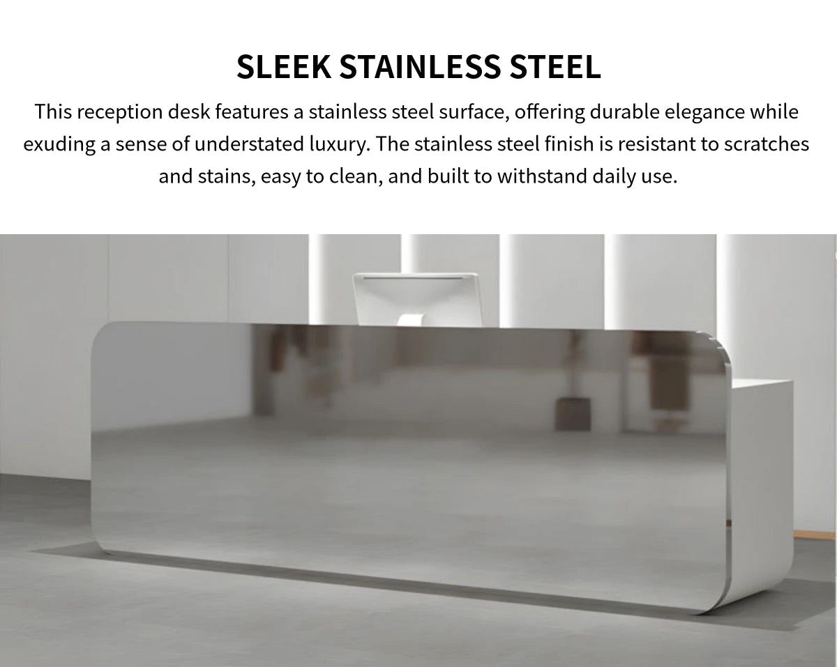 Salon Reception Desk 39-71 in Wide with Keyboard Tray, Stainless Steel & Lockable — Detail image 2