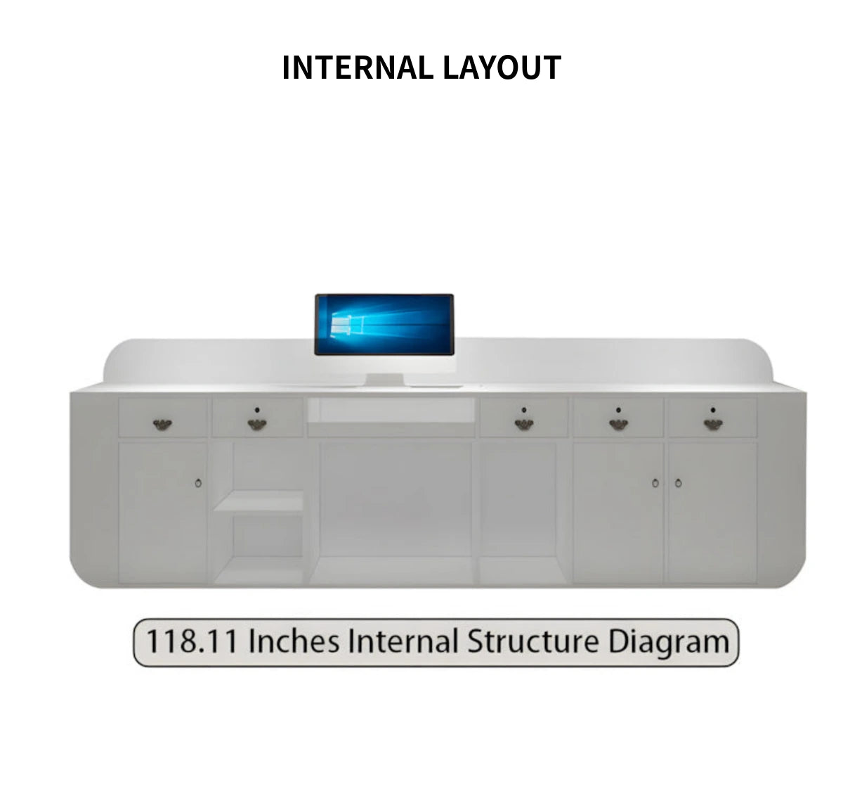 Salon Reception Desk 39-71 in Wide with Keyboard Tray, Stainless Steel & Lockable — Detail image 6