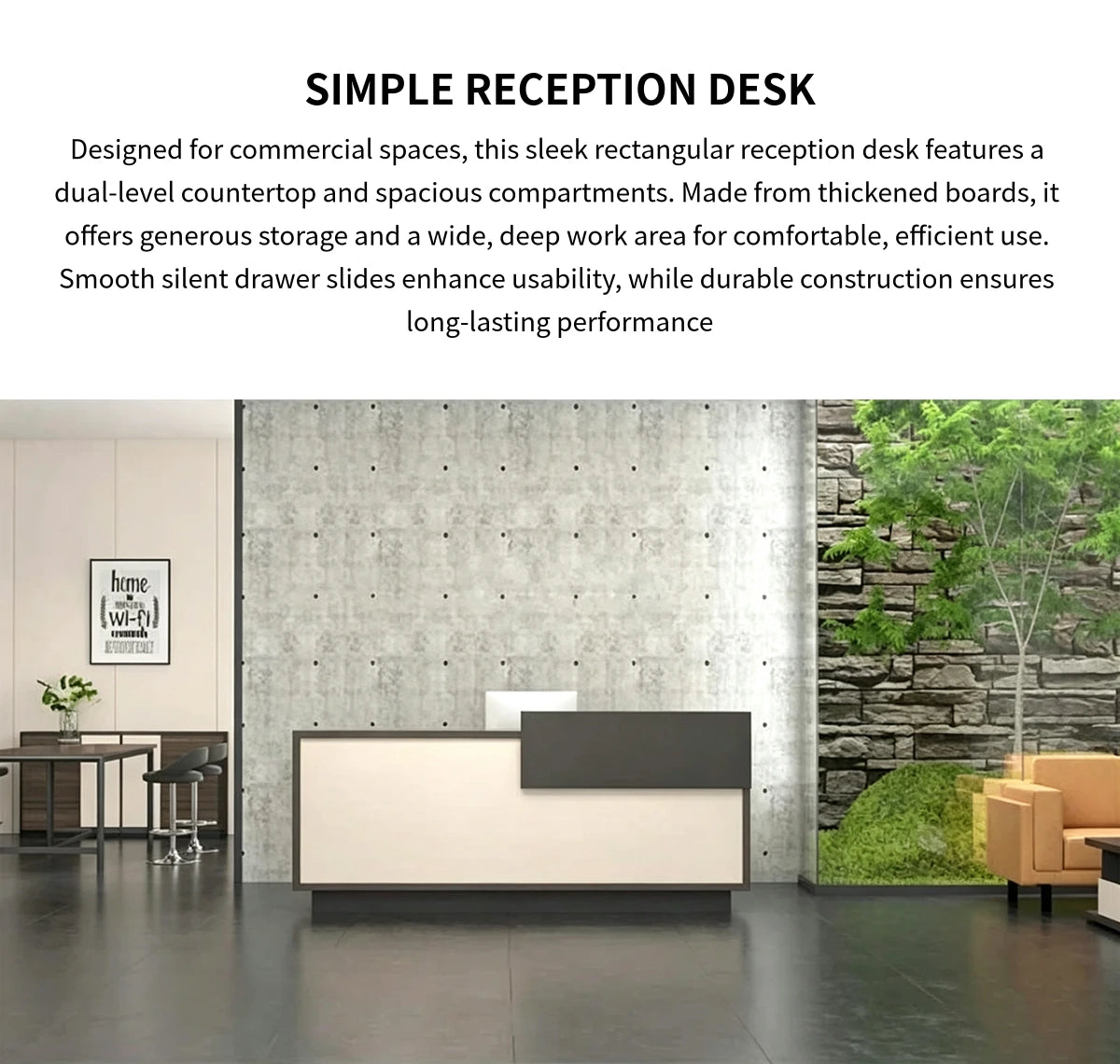 Rectangular Reception Desk with Lumbar Support & Transaction Counter for Office Lobby — Detail image 1