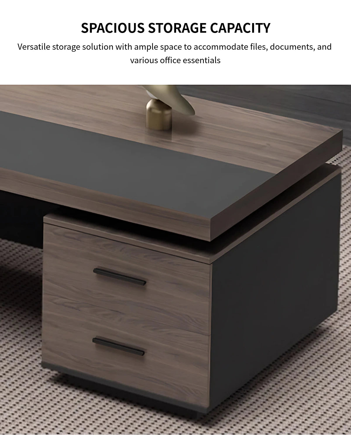 Modern Executive Desk 21-126 in Wide with Cable Management & Lockable for Home Office — Detail image 7