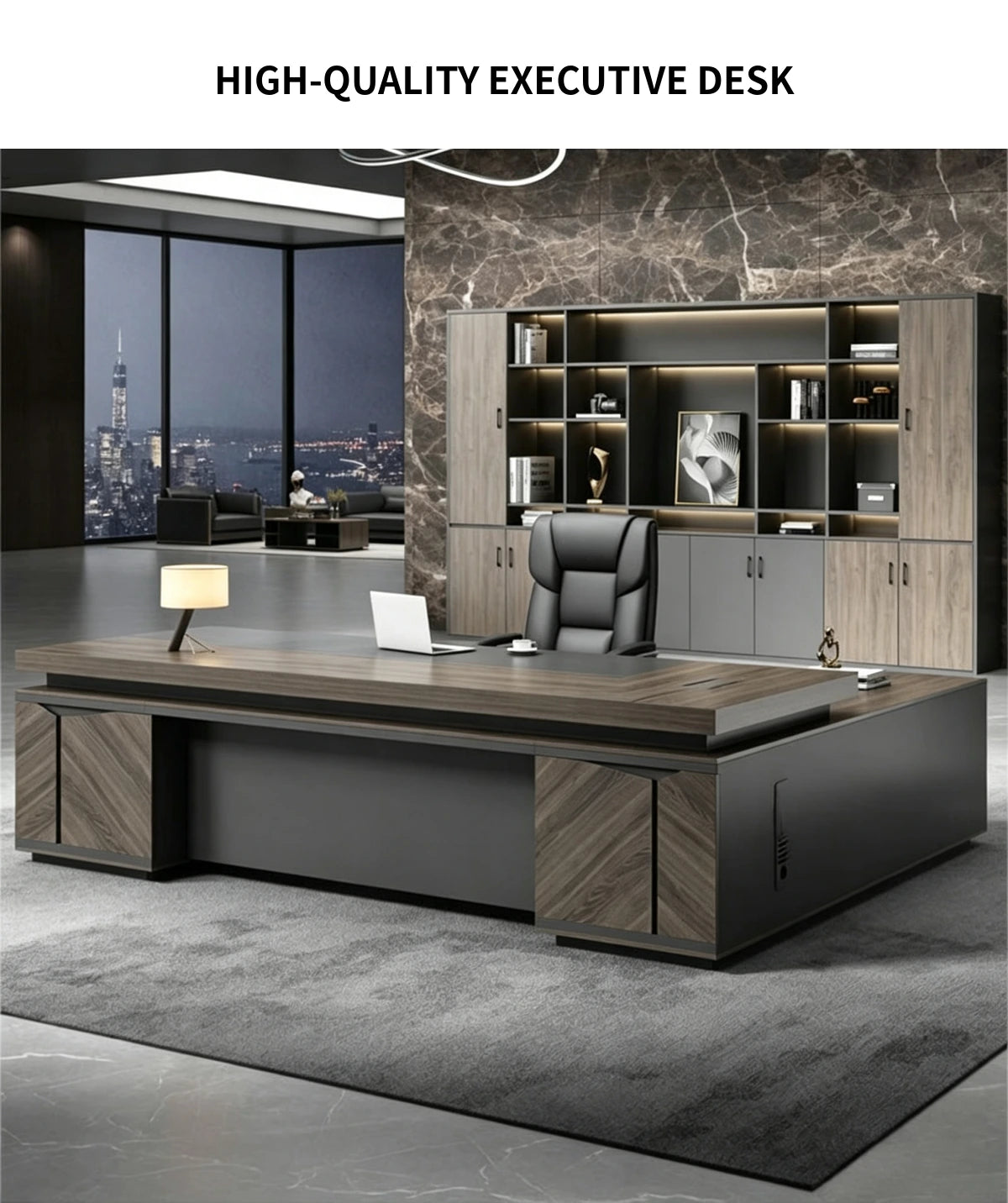 Modern Executive Desk 63-126 in Wide with Lockable & Lumbar Support for Home Office — Detail image 1