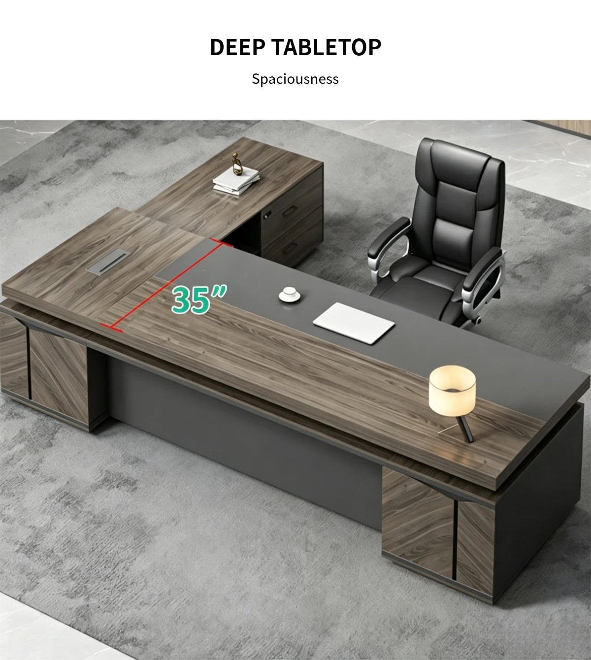 Modern Executive Desk 63-126 in Wide with Lockable & Lumbar Support for Home Office — Detail image 4
