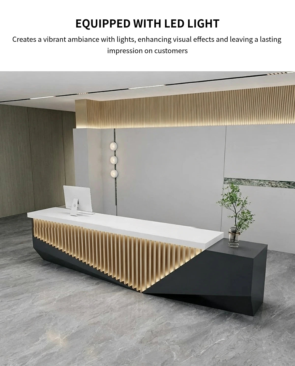 Salon Reception Desk 63-157 in Wide with Lockable, Fluted Front & LED Lighting for Salon — Detail image 6